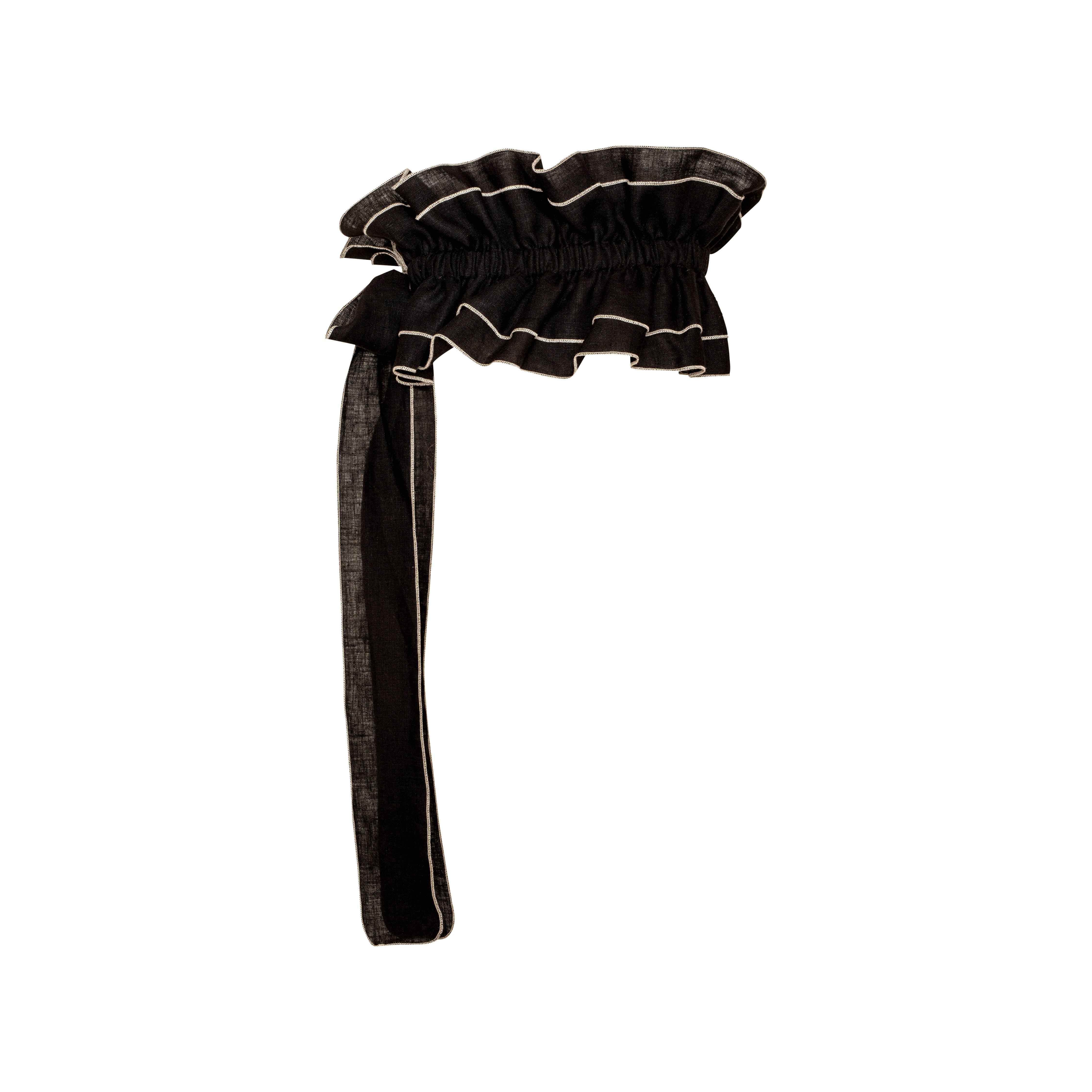 Linen Belt with Ruffles Afternoon, Black