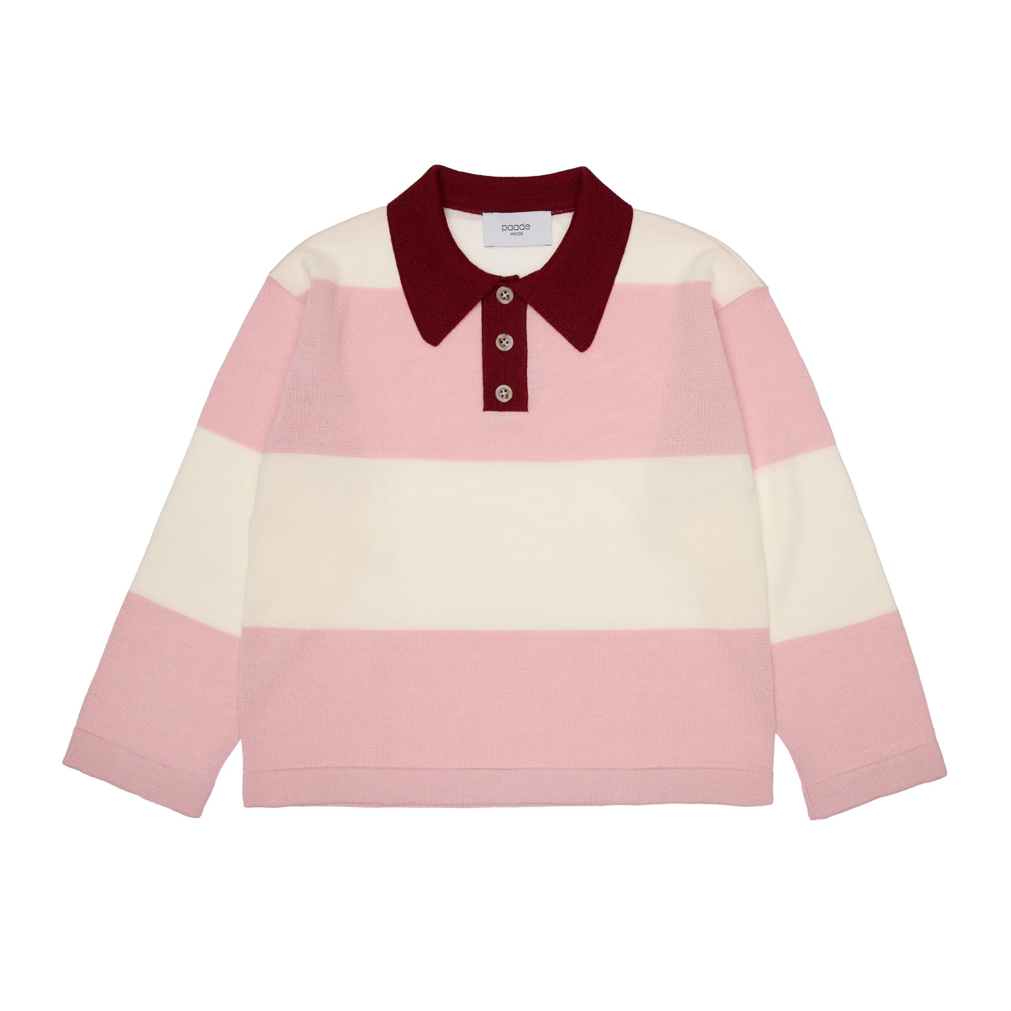 Beau Merino Wool Polo Shirt, Pink Stripes