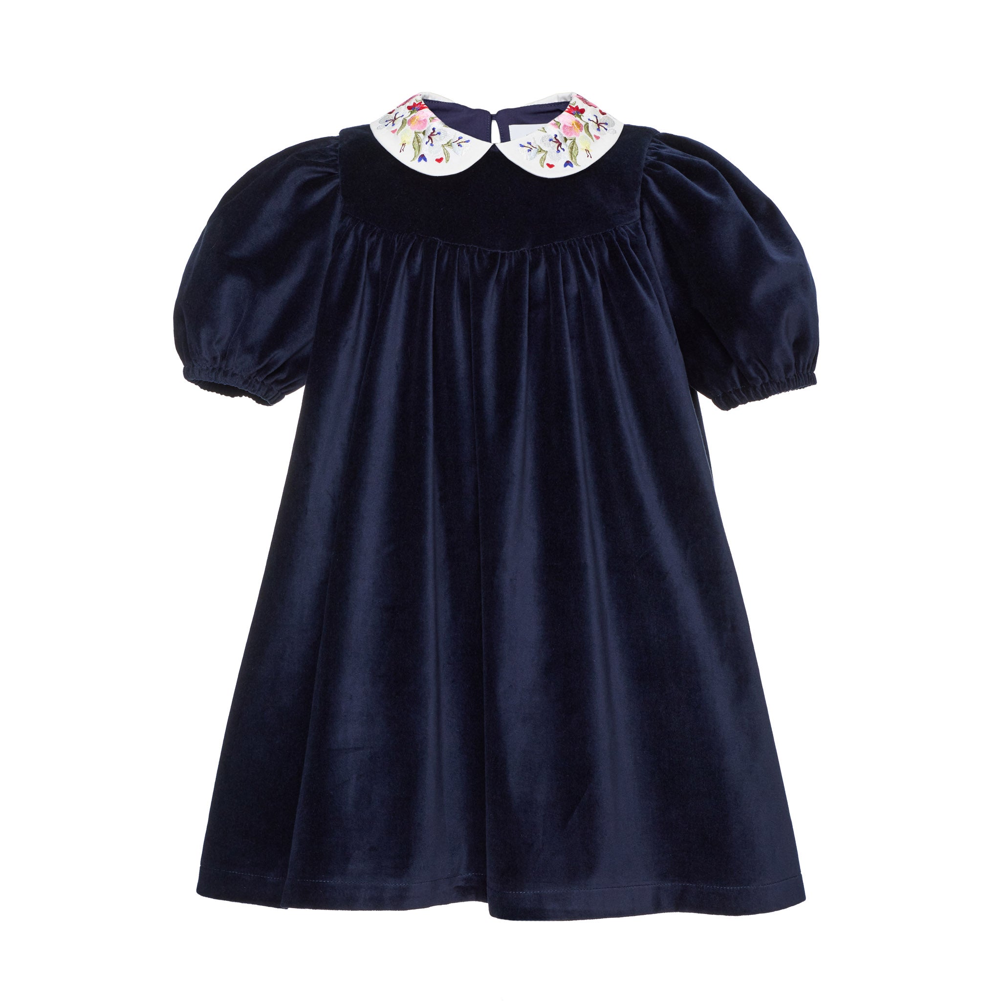 Haven Velvet Dress With Embroidered Peter Pan Collar, Dark Blue
