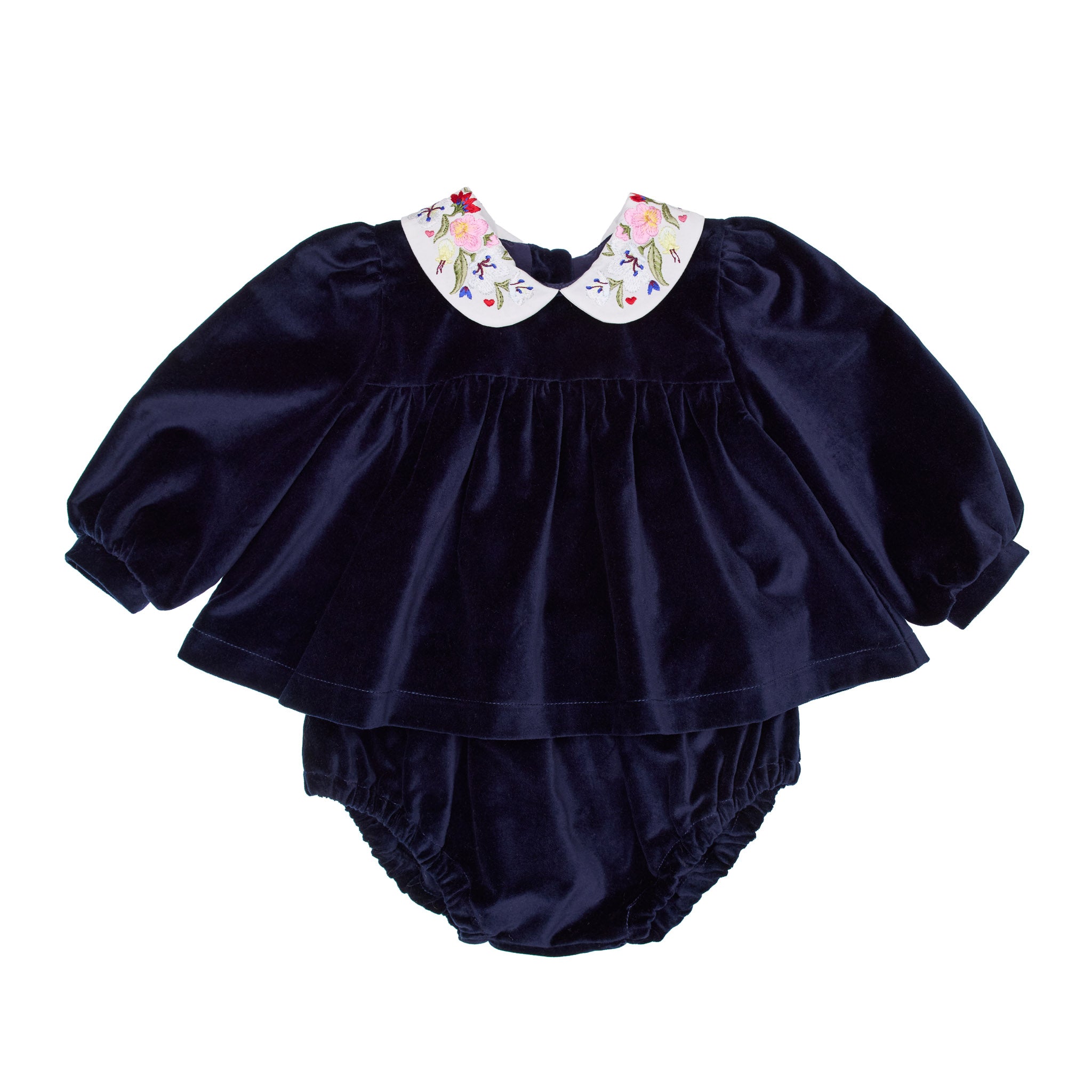 Haven Baby Blouse Velvet and Bloomers Set, Dark Blue