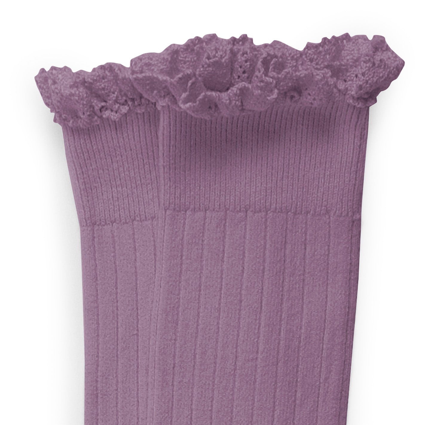 High ribbed socks with lace Josephine, Japanese Wisteria