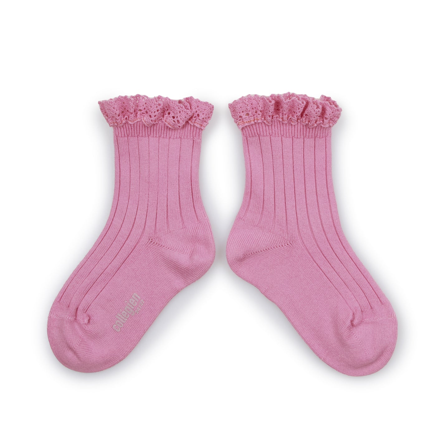 Short ribbed socks with lace Lili, Candy Pink