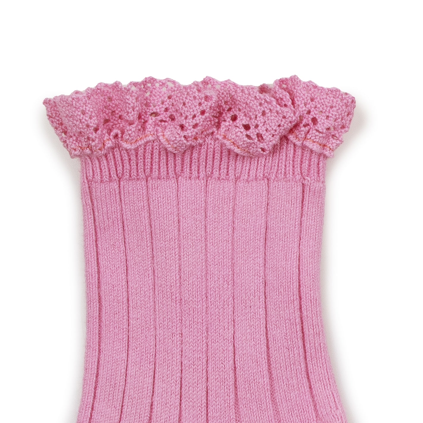 Short ribbed socks with lace Lili, Candy Pink