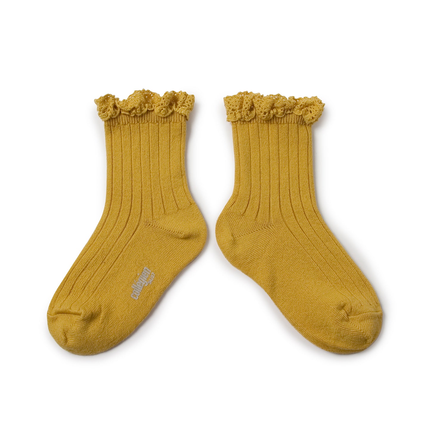 Short ribbed socks with lace Lili, Turmeric