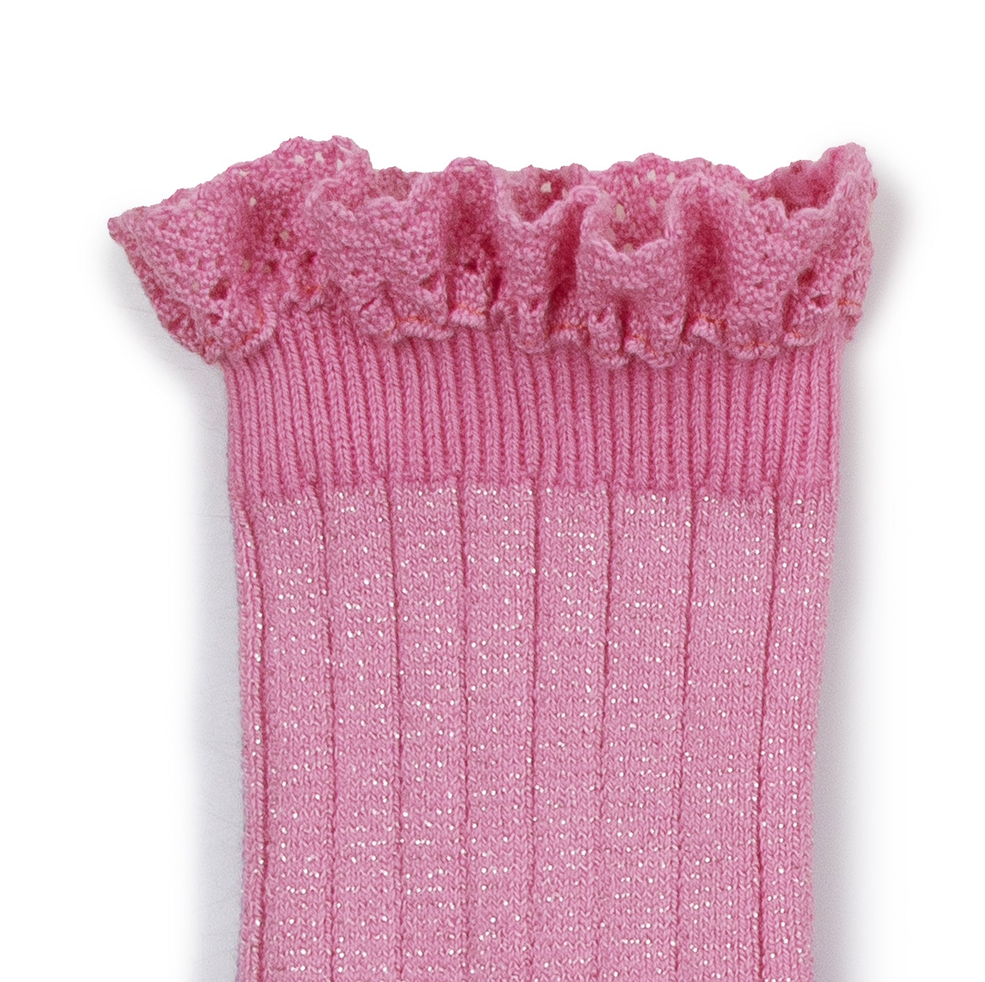 Shiny ribbed sock with lace Victorine, Candy Pink