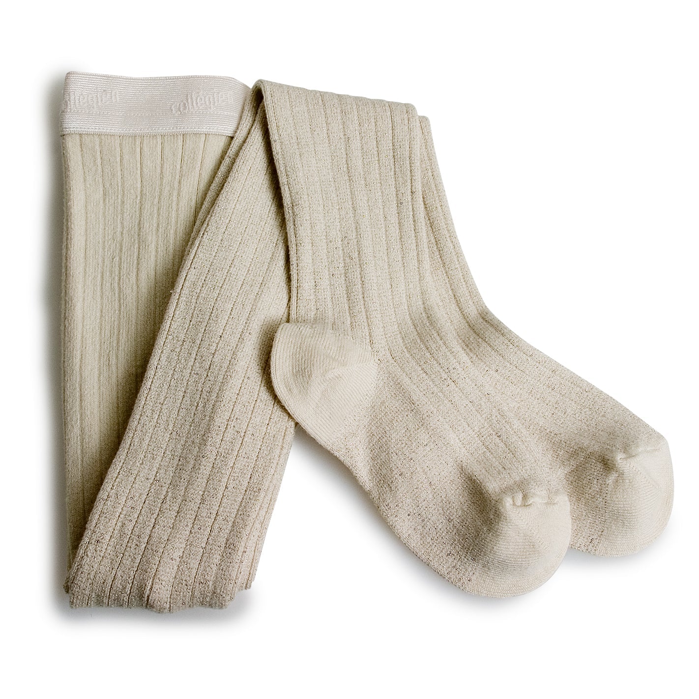 Glitter Ribbed Tights Amelie, Creamy