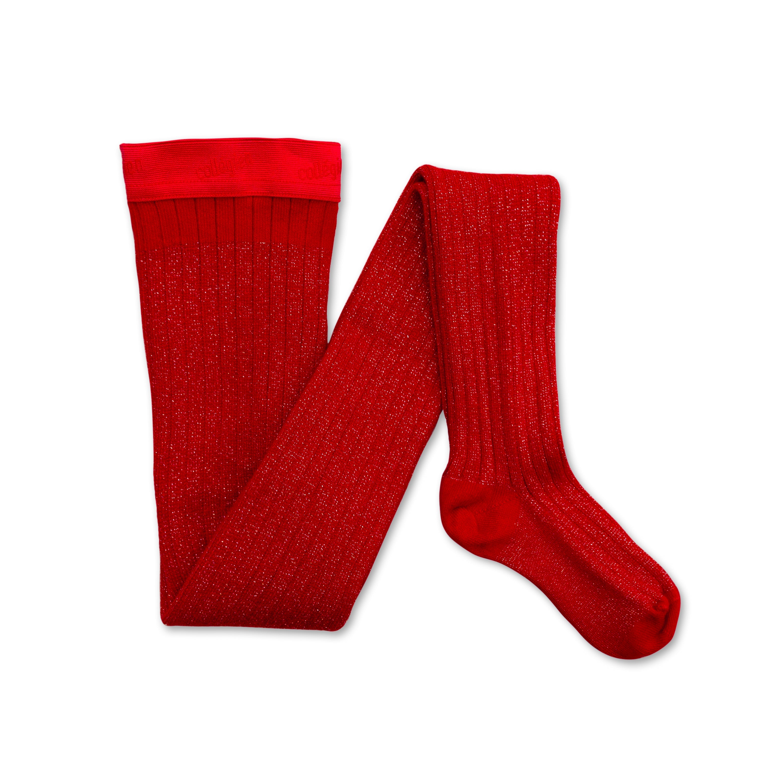 Glitter Ribbed Tights Amelie, Red