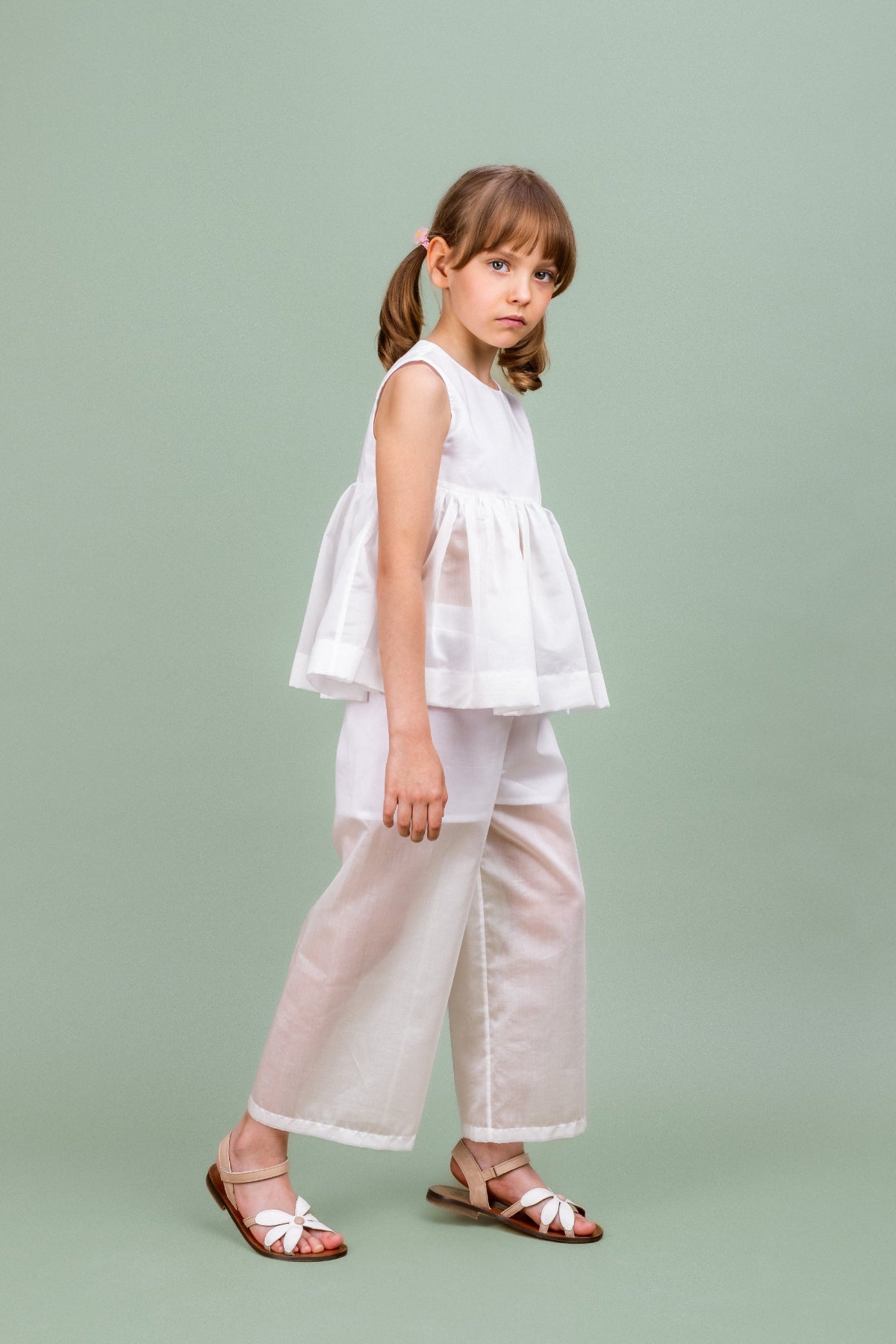 Chiffon Wide Trousers Cheer, White