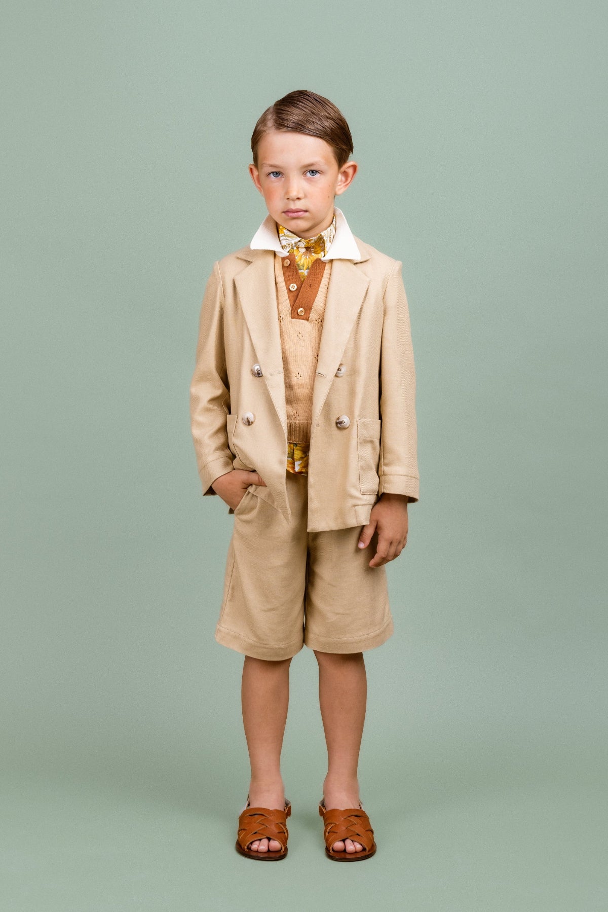 Linen-blend Double Breasted Jacket Sunlit, Brown