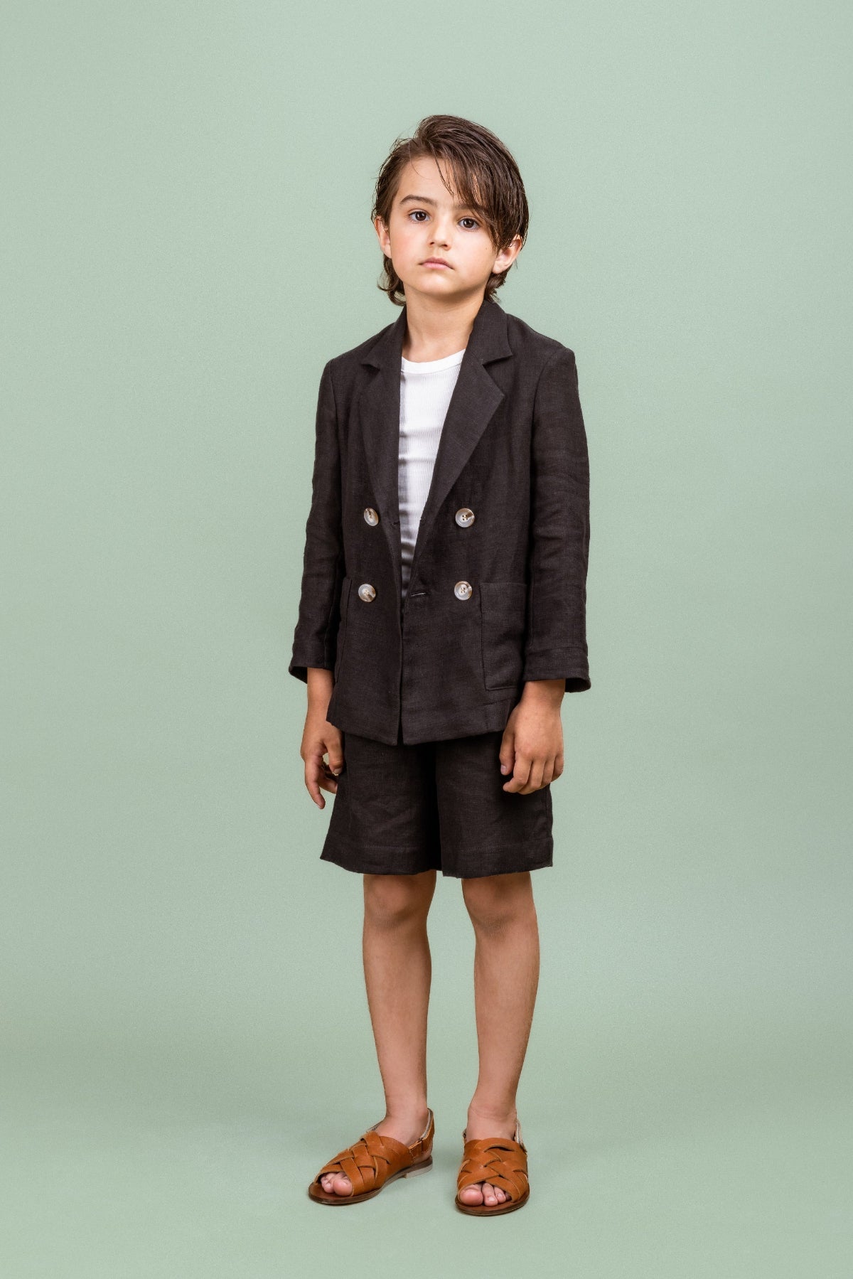 Linen Double Breasted Jacket Afternoon, Black