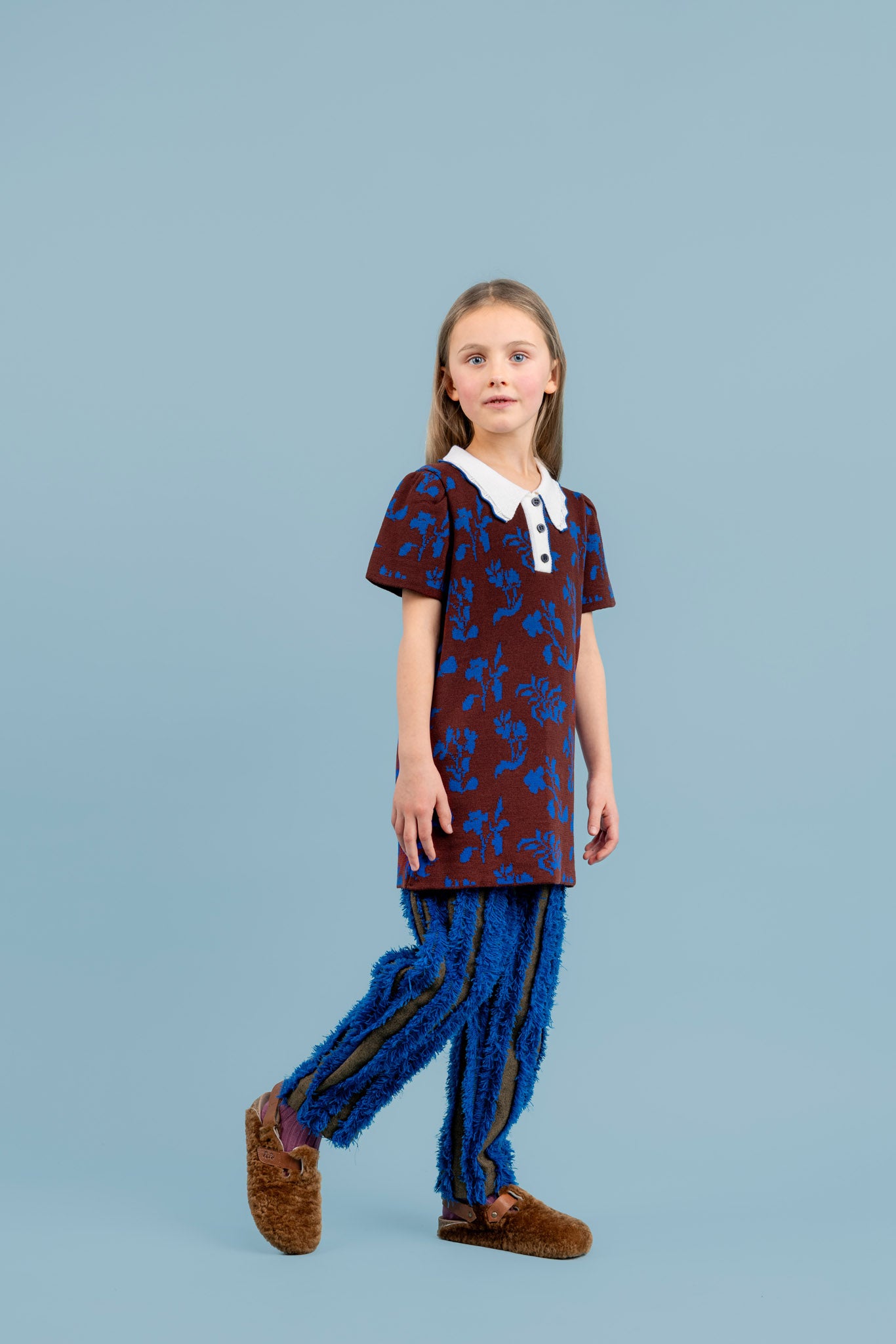 Rose Merino Wool Polo Dress, Blue