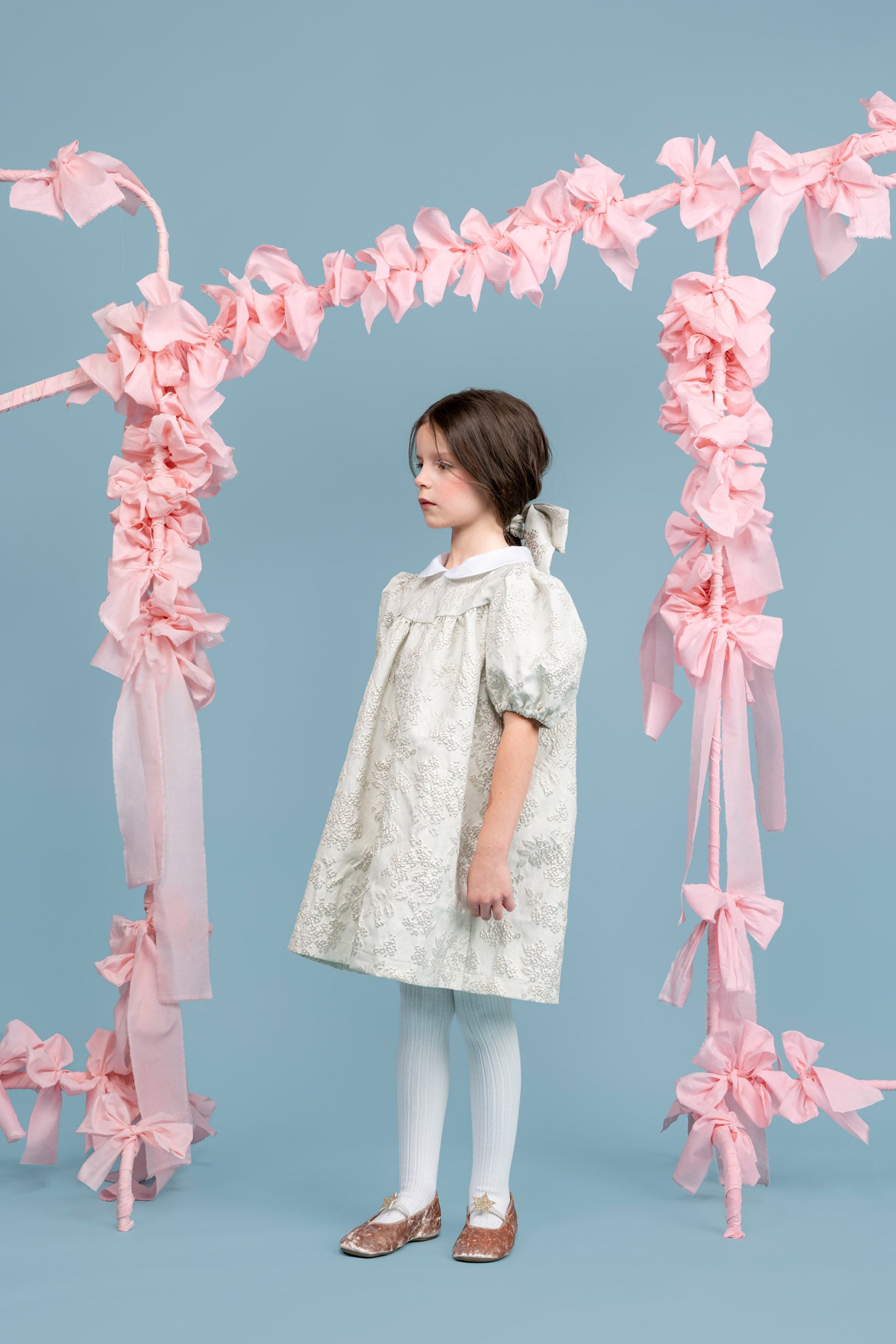 Ava Jacquard Dress With Peter Pan Collar, White