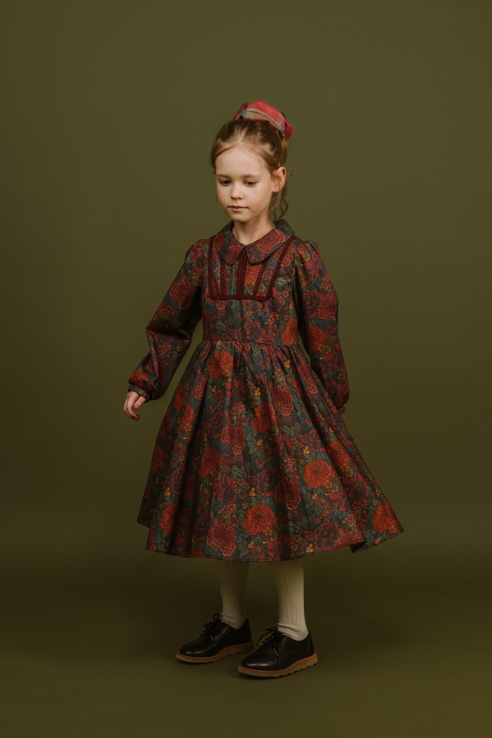 Cotton Peter Pan Collar Dress Beatrice, Red Cotton Peter Pan Collar Dress Beatrice, Red