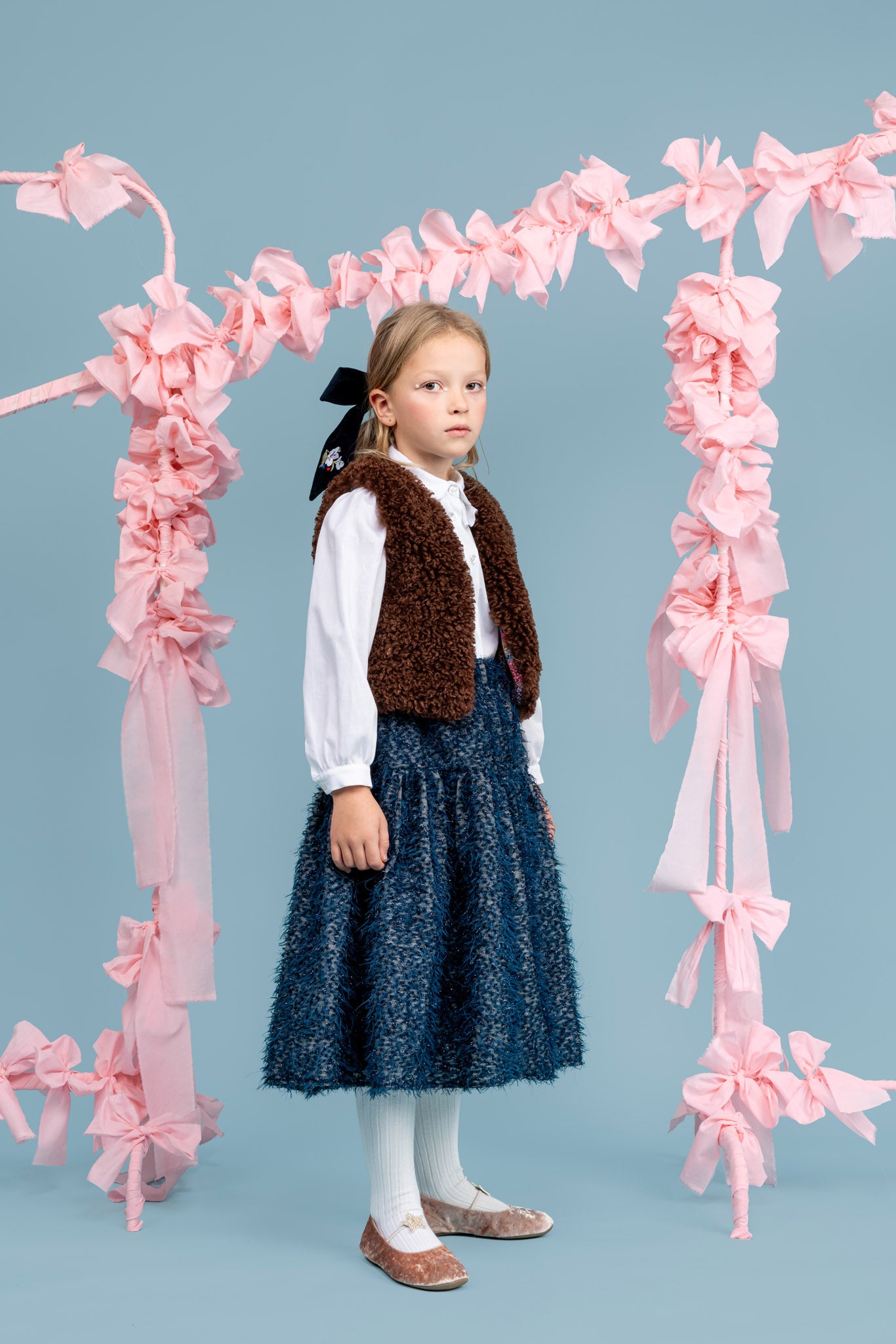 Haven Velvet Hairband with Embroidery, Blue