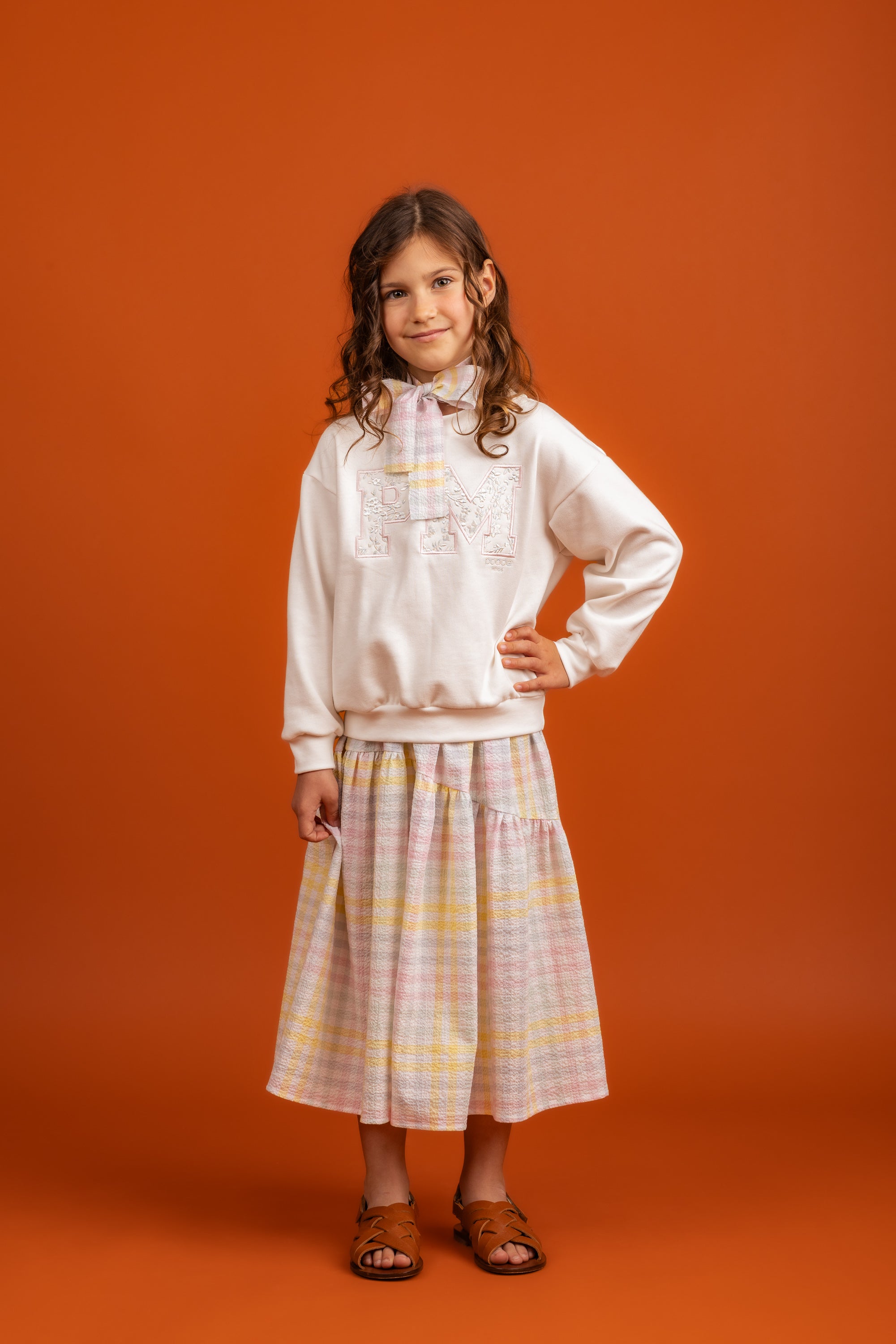 Marisa Long Skirt Cotton, Pastel Checks
