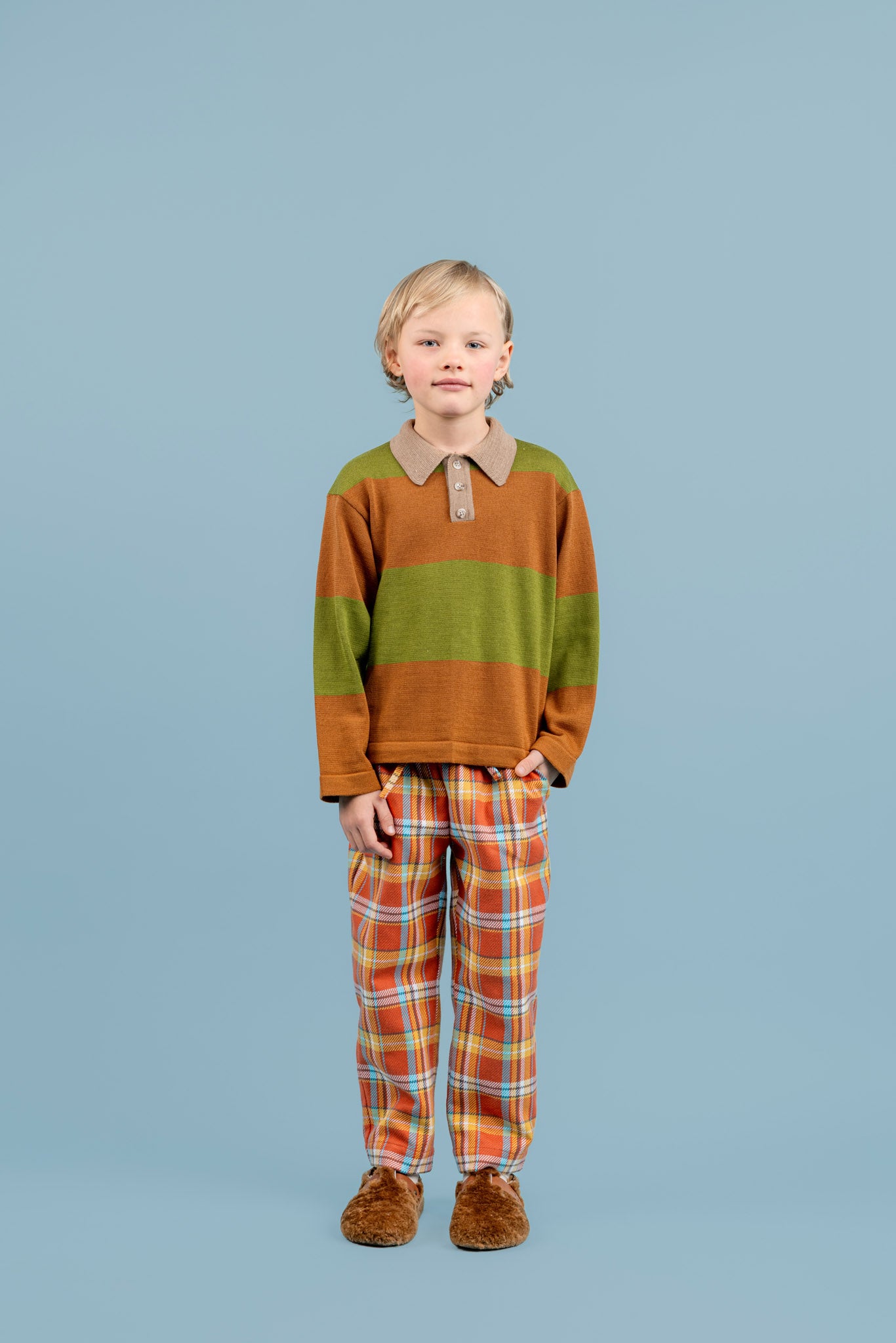 Beau Merino Wool Polo Shirt, Caramel Stripes
