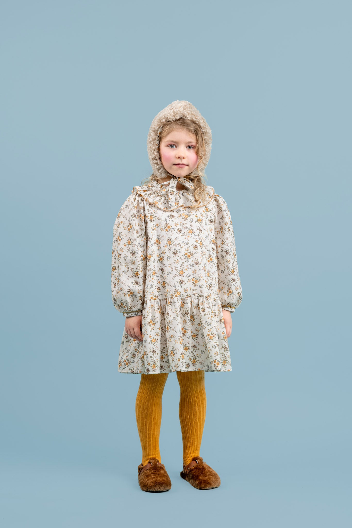 Joan Cotton Dress With Collar, Yellow Flower