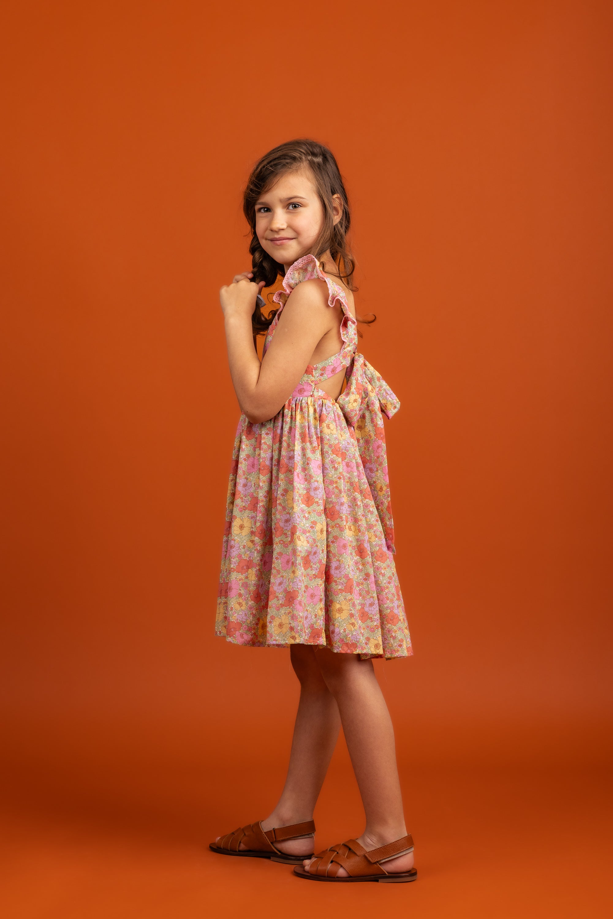 Eloise Dress with Ties Cotton, Multicolor