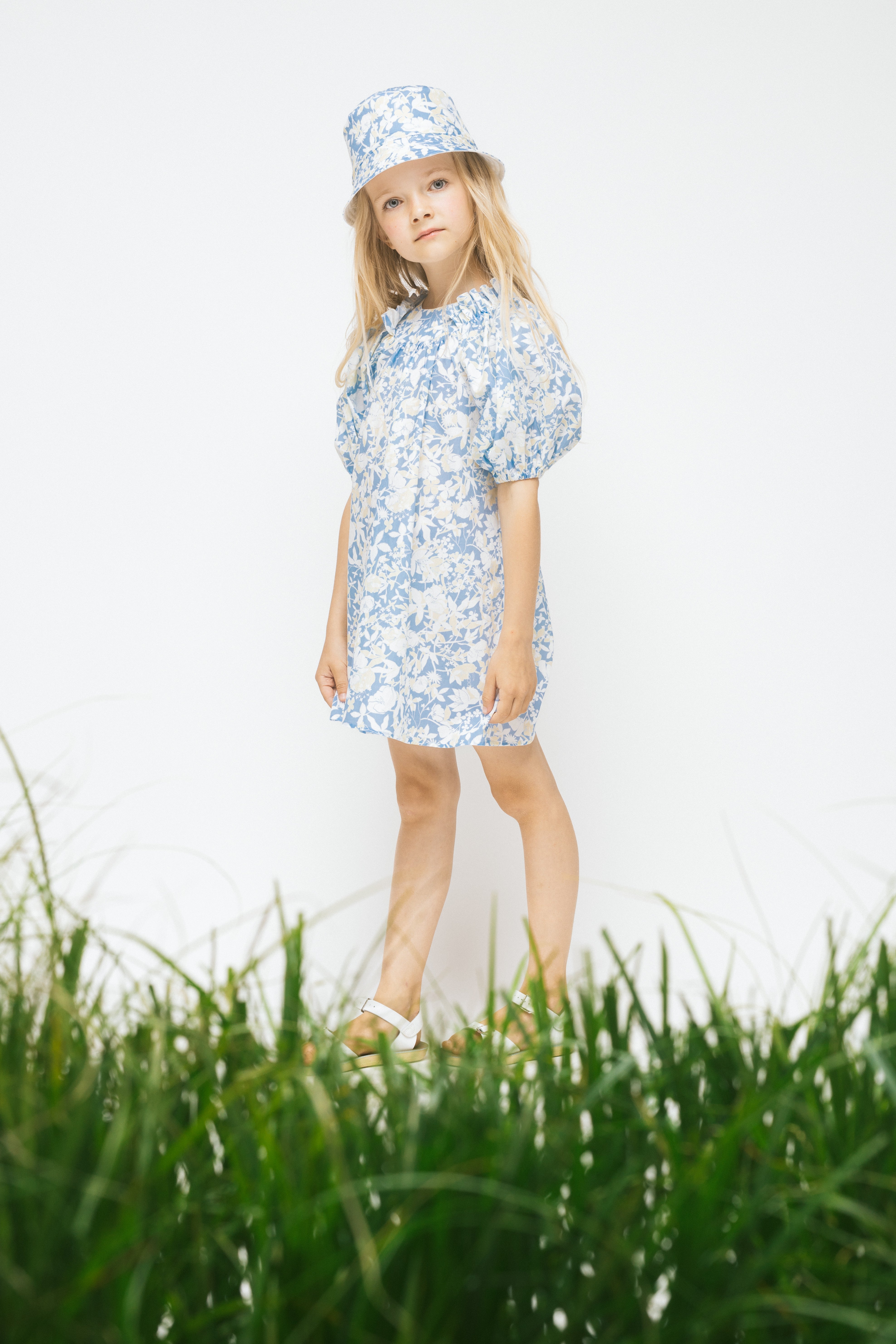 Cotton Puff Sleeve Dress Anemone, Blue