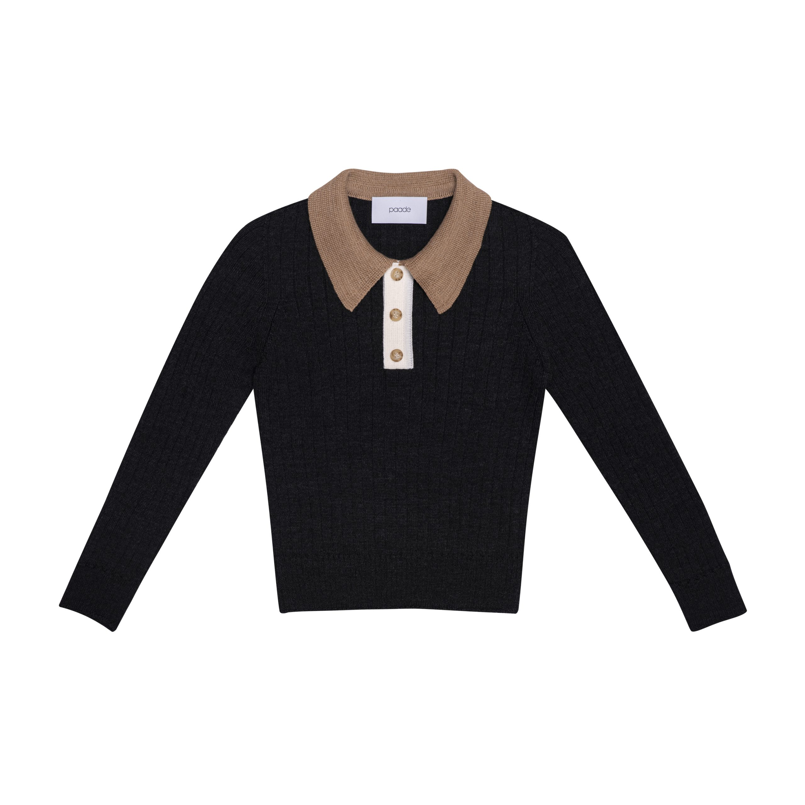 Wool Seamless Knit Poloshirt Black