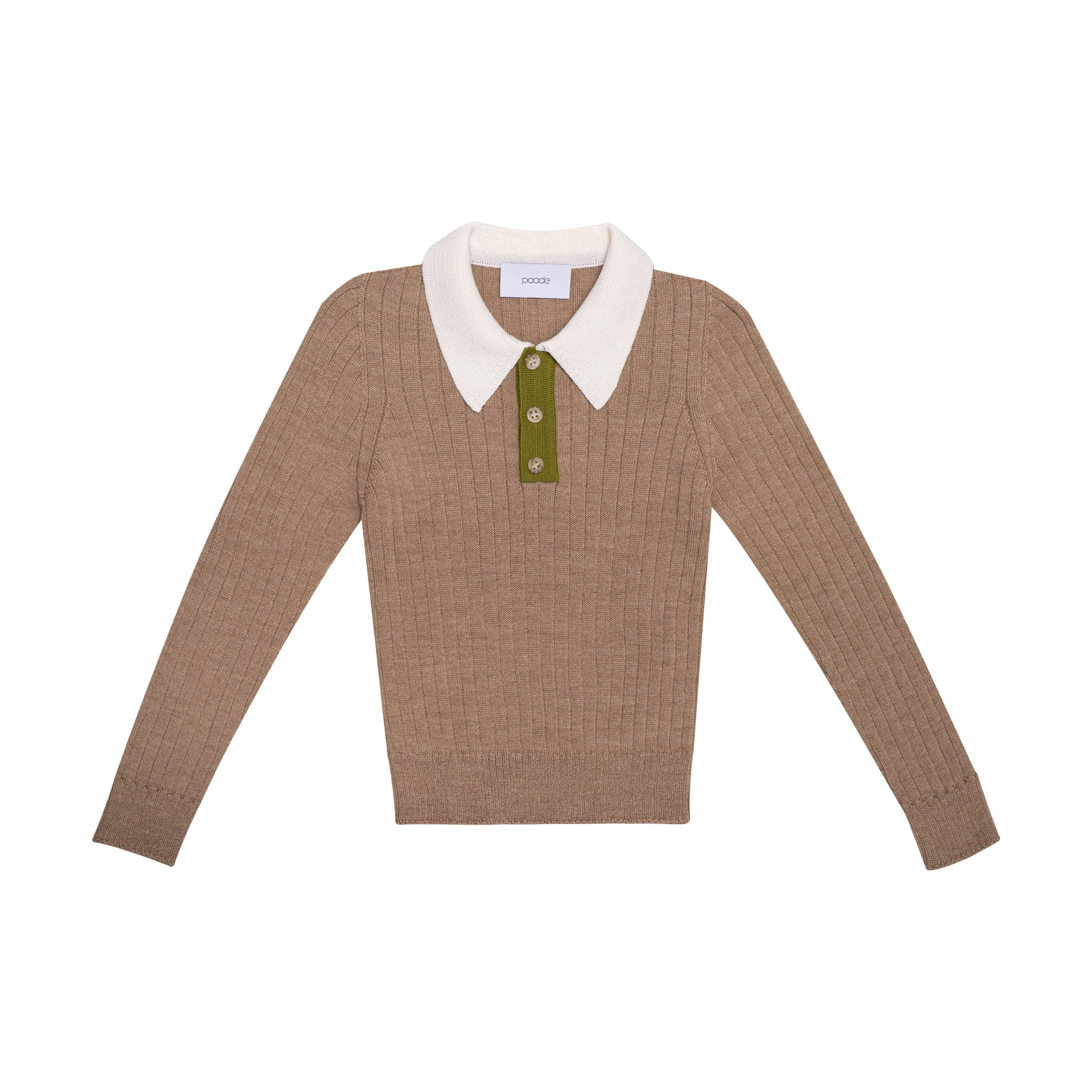 Wool Seamless Knit Poloshirt Brown