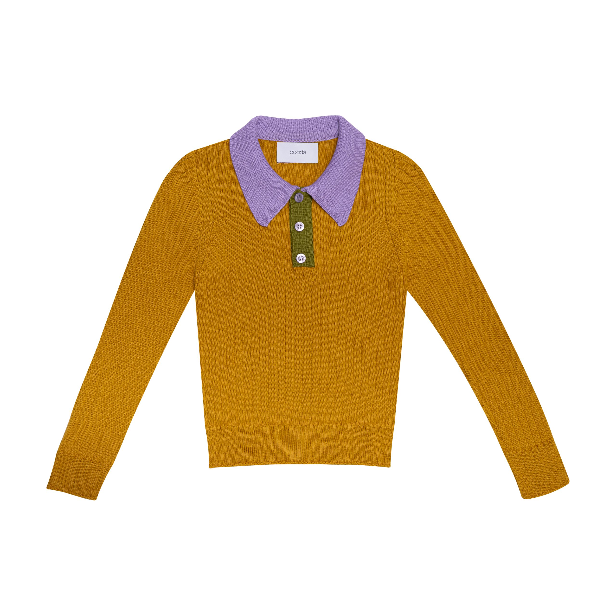Wool Seamless Knit Poloshirt Yellow