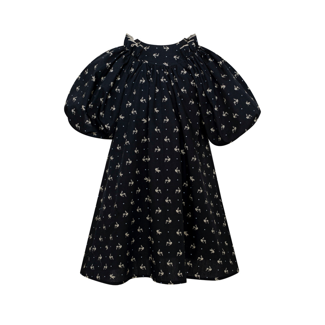 Cotton Puff Sleeve Dress Pearl, Black