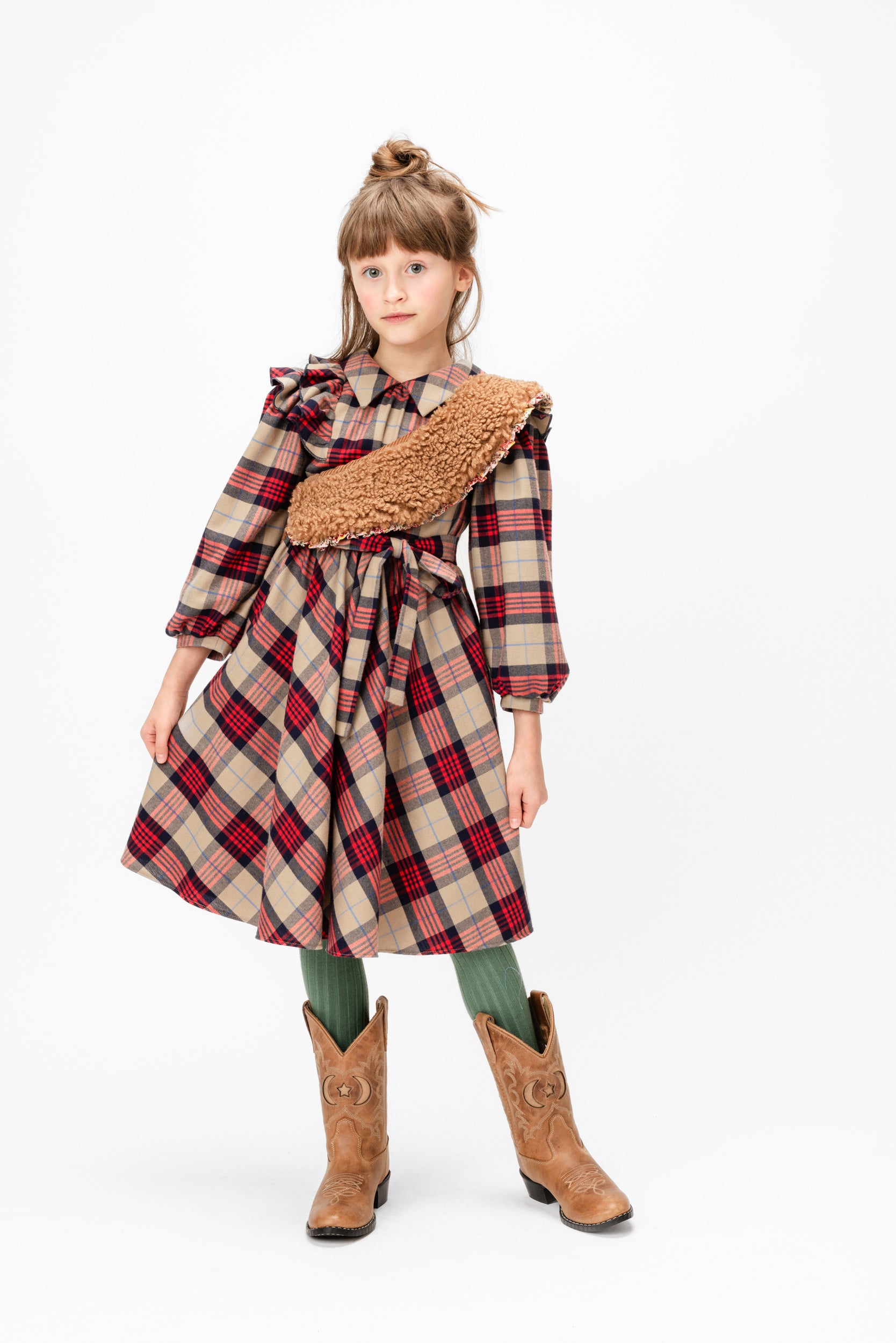 Cotton Maxi Dress Tartan Plaid, Red