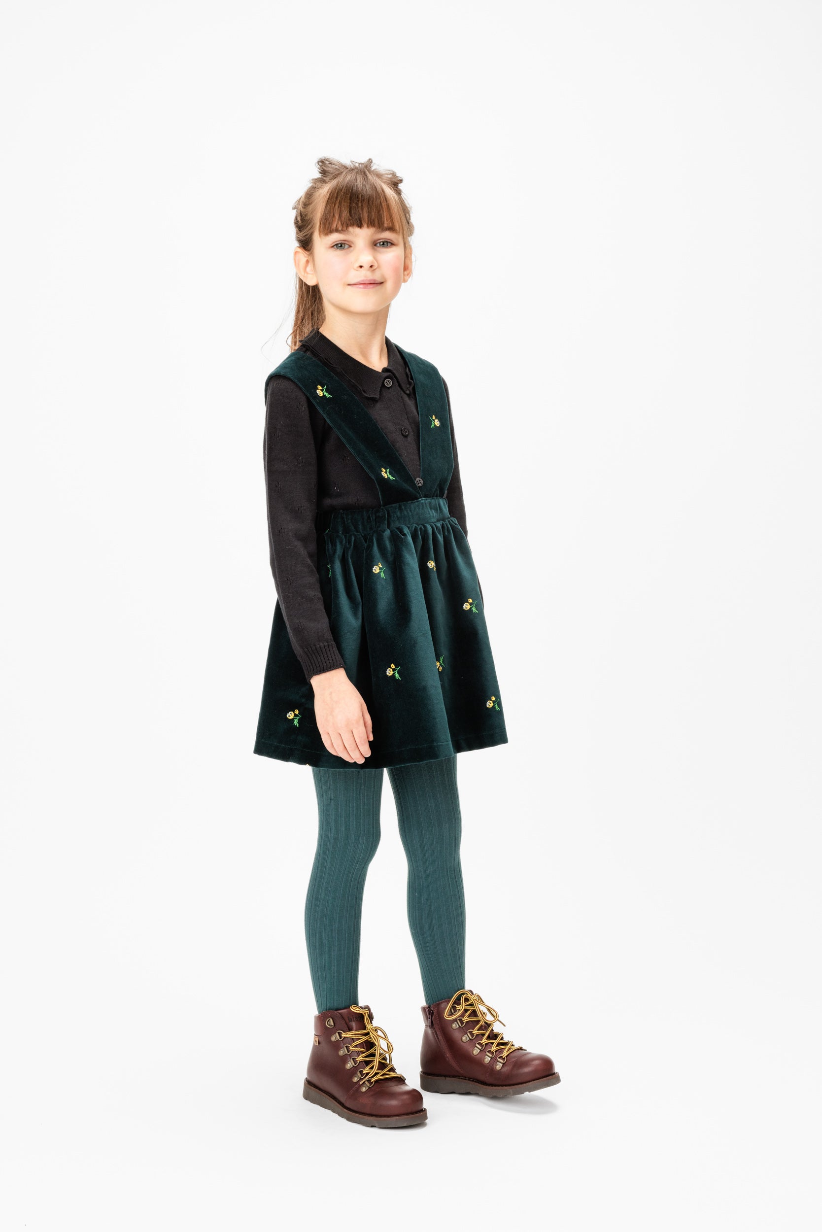 Kokvilnas velveta svārki ar lencēm Emerald, Zaļi