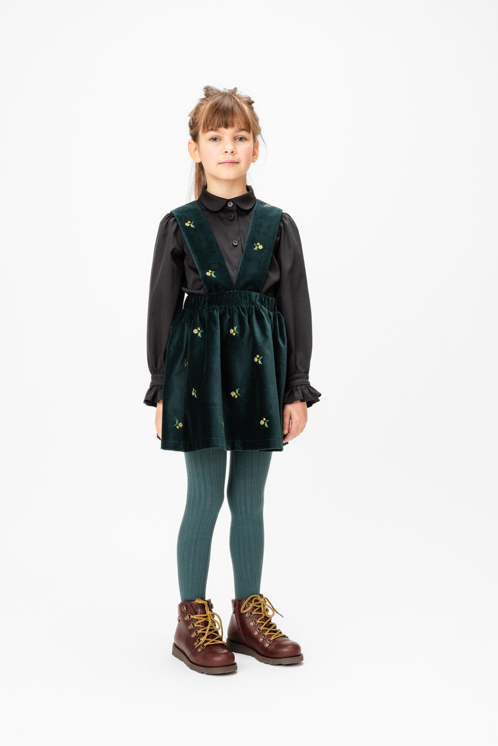 Kokvilnas velveta svārki ar lencēm Emerald, Zaļi