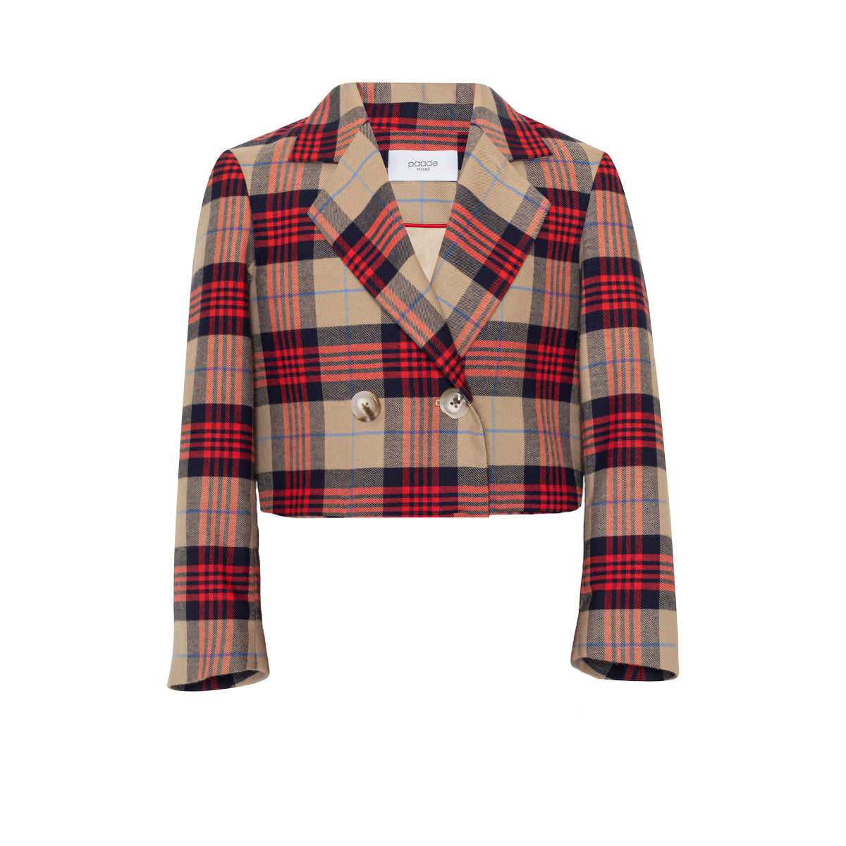 Cotton Crop Blazer Tartan Plaid, Red