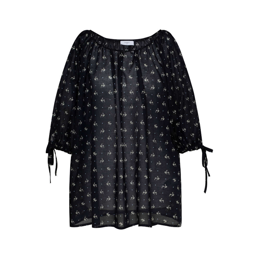 Cotton Chiffon Blouse Pearl Woman, Black