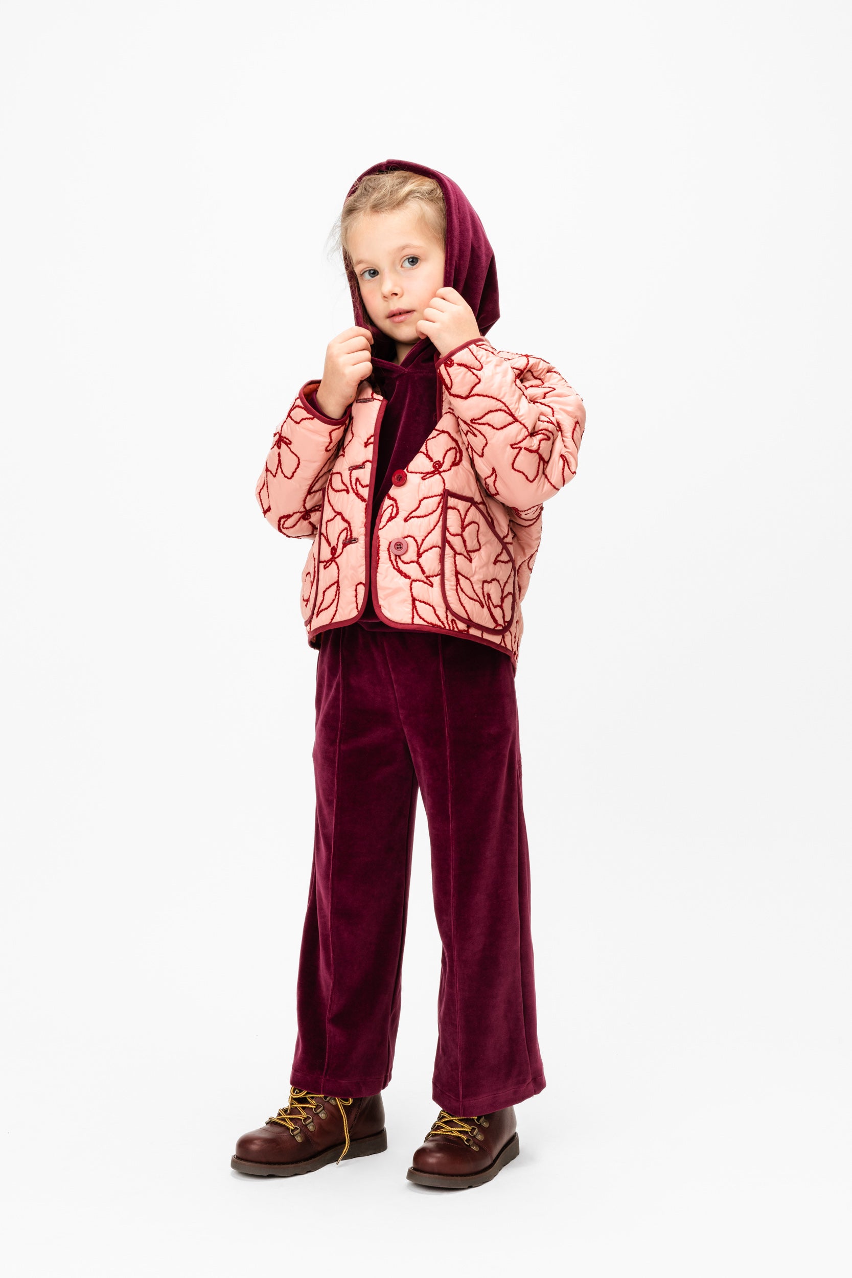 Velvet Wide Trousers Logo, Red