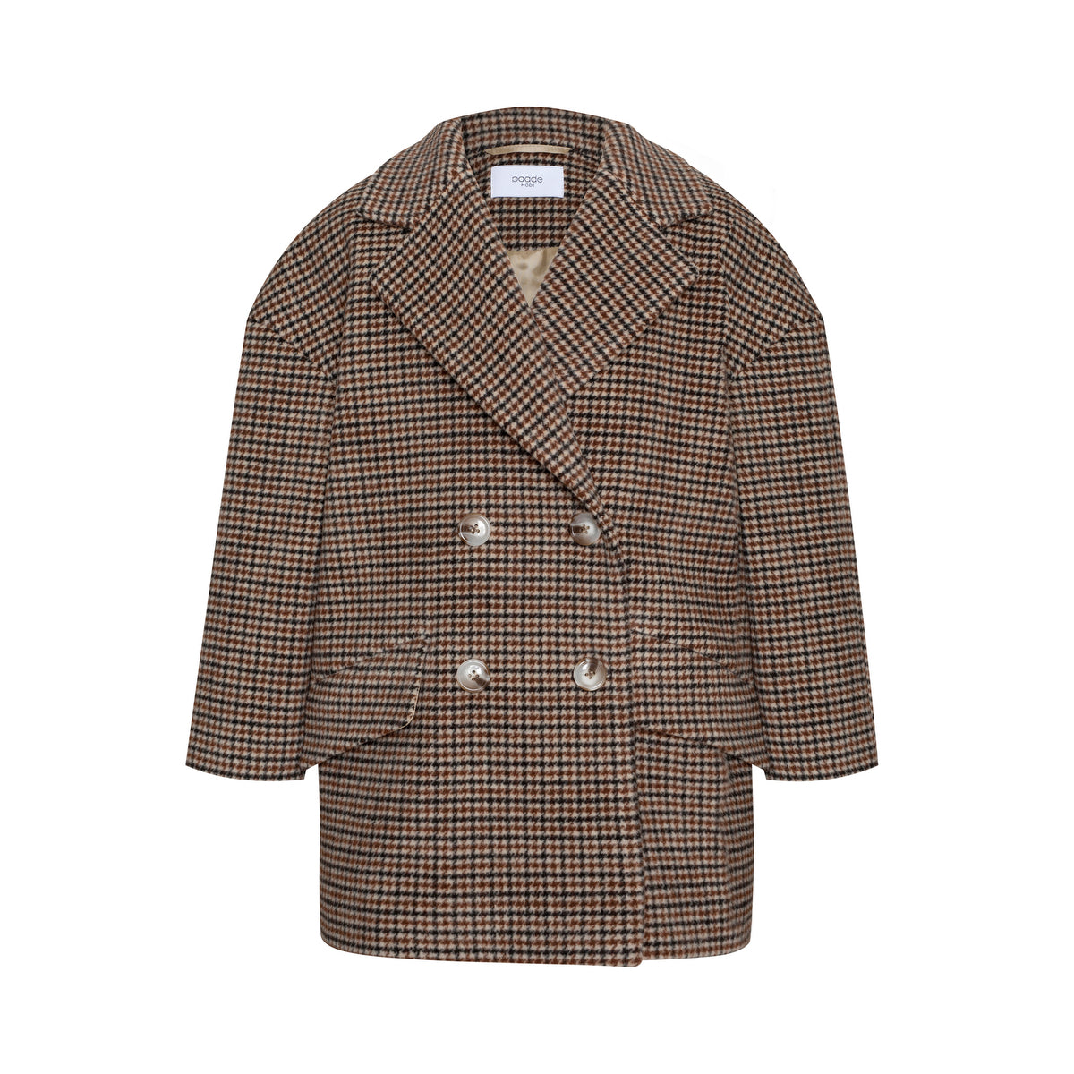 Virgin Wool Oversize Coat Houndstooth, Brown