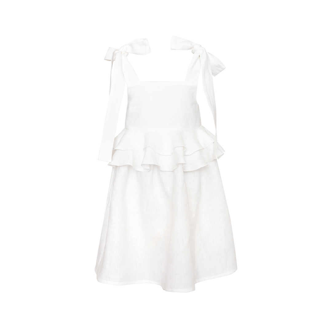 Linen Dress With Ties Cruise, White