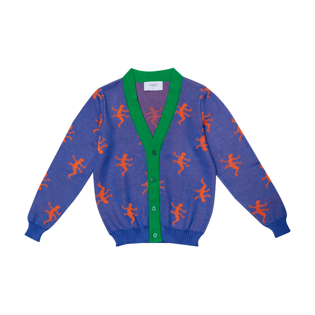 Pima Cotton Knit Cardigan Lizard, Blue