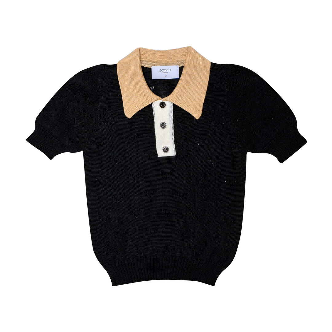 Seamless Knit Polo Shirt Wave, Black