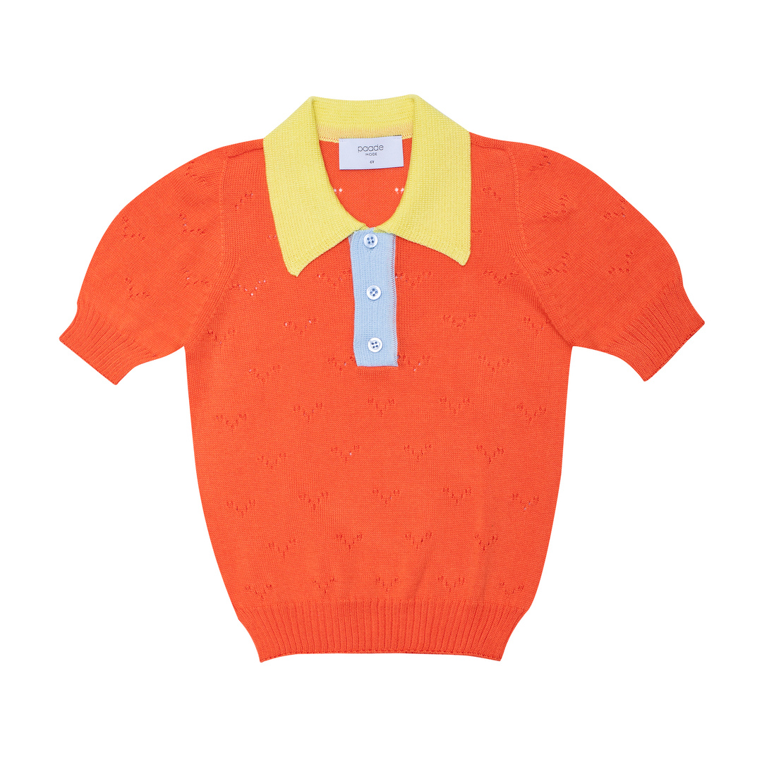 Seamless Knit Polo Shirt Wave, Orange