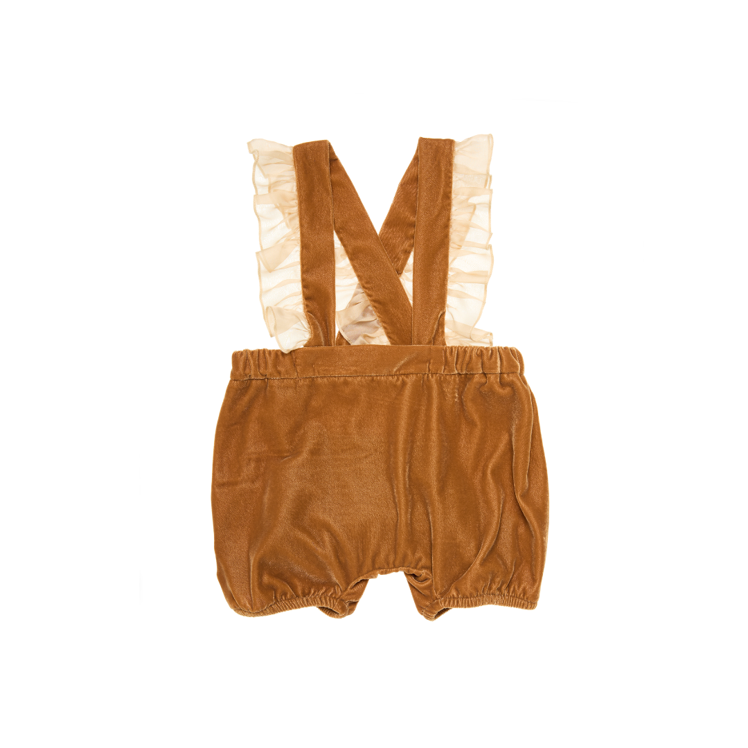 Velvet Baby Strap Bloomers with Ruffles Aurora, Gold