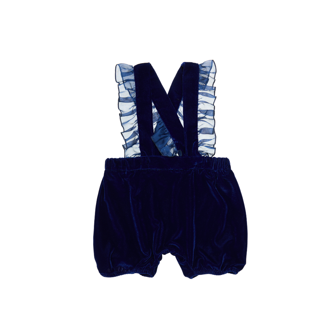 Velvet Baby Strap Bloomers with Ruffles Aurora, Blue