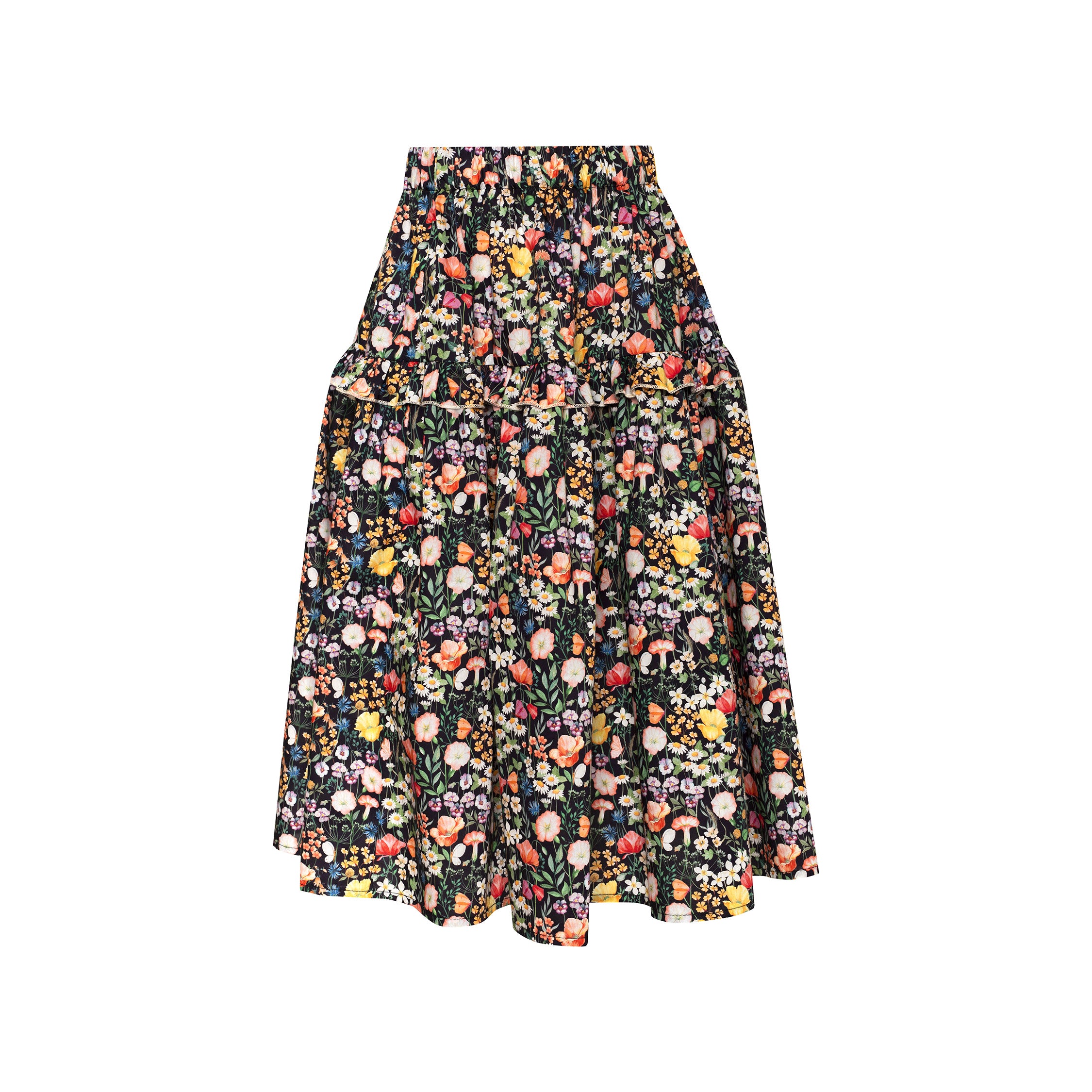 Cotton Long Skirt Wildflower, Black