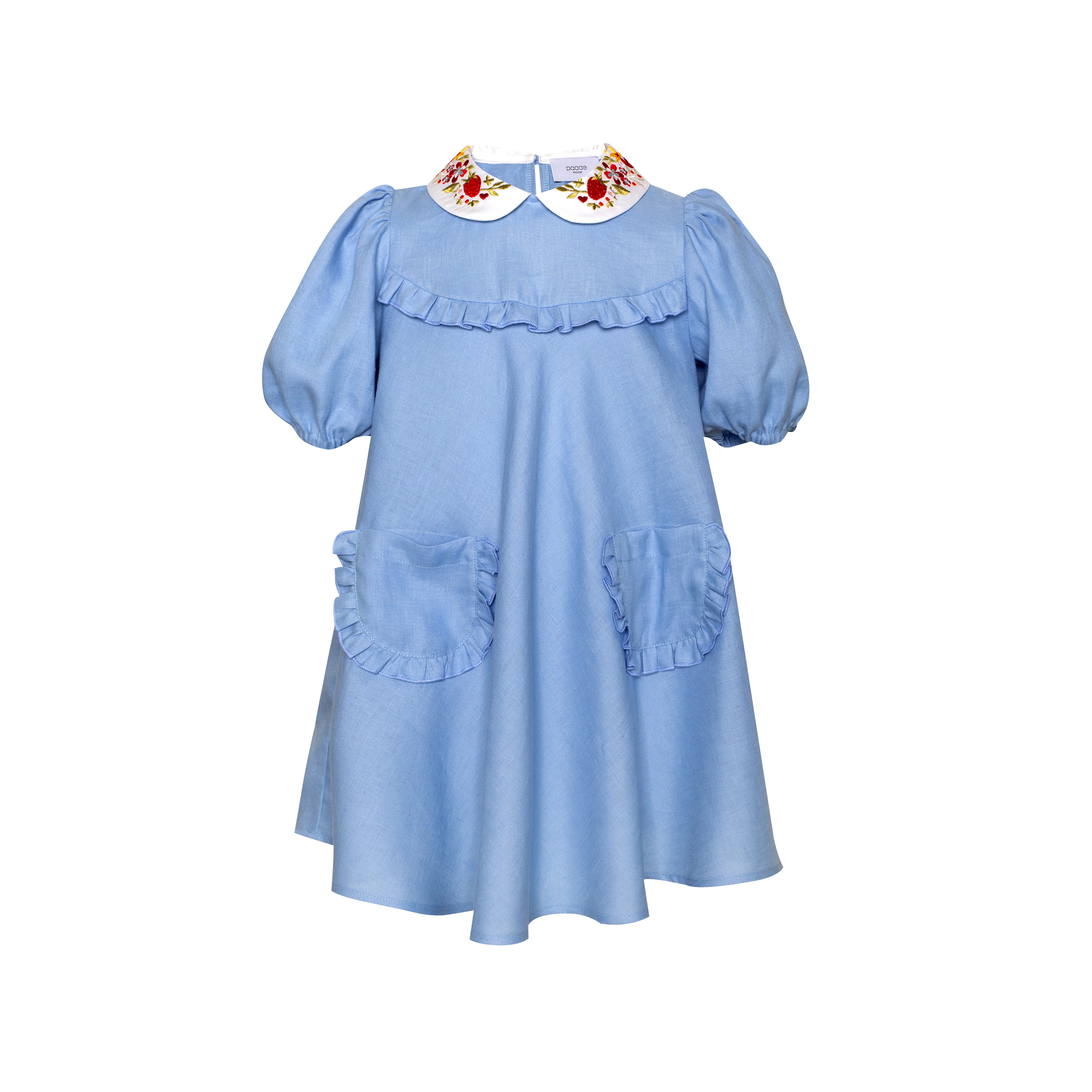 Linen Dress with Embroidered Collar Afternoon, Blue