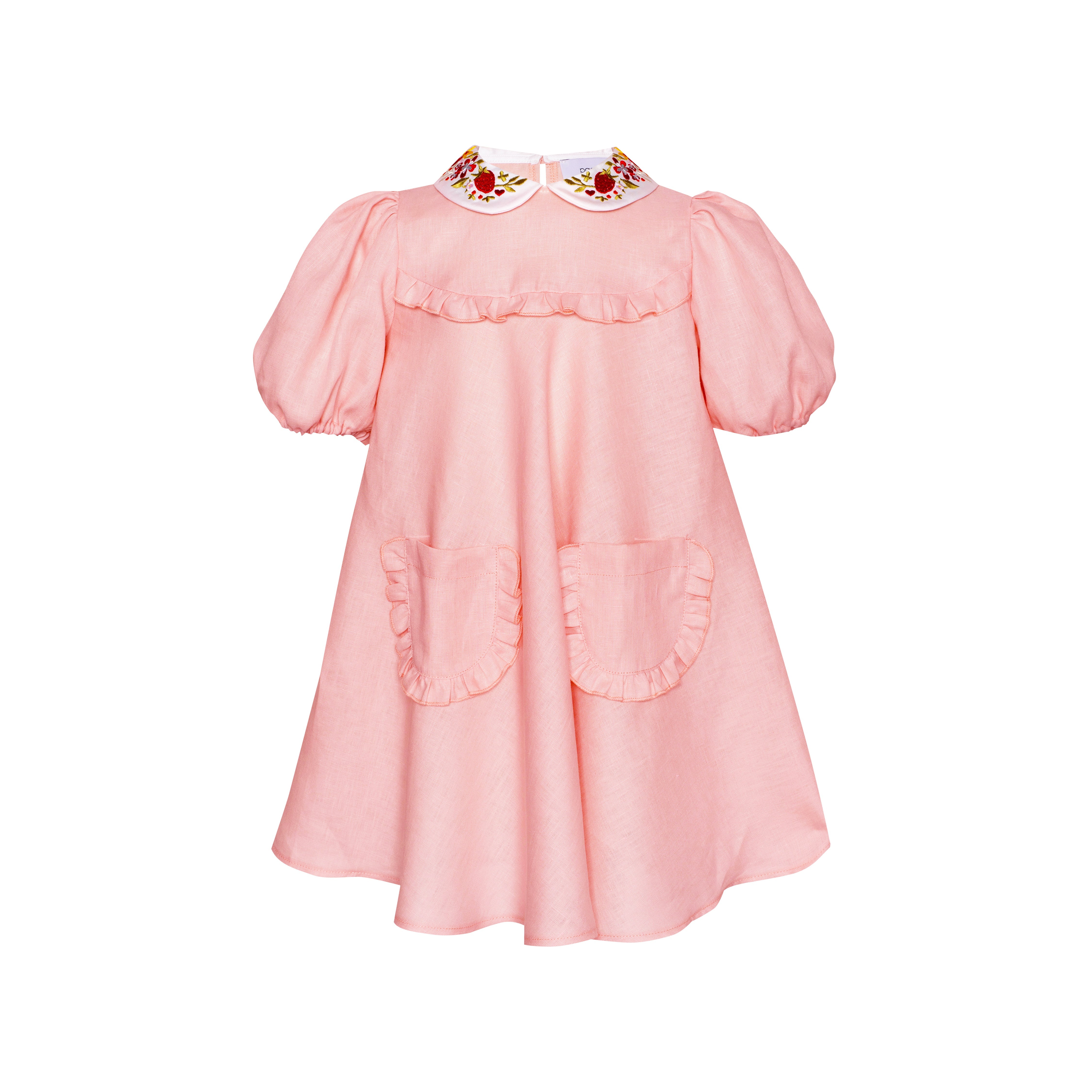 Linen Dress with Embroidered Collar Afternoon, Pink