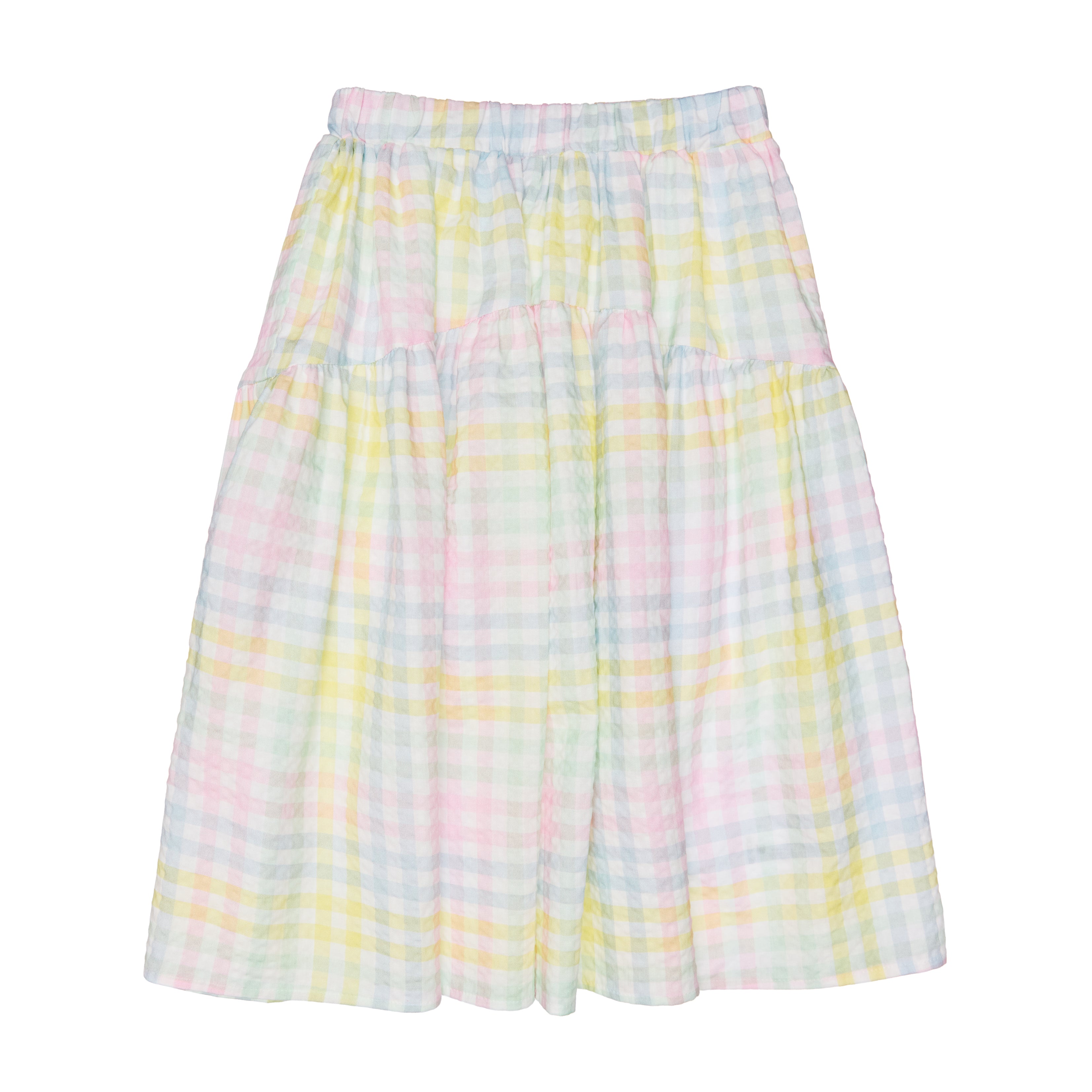 Marisa Long Skirt Cotton, Pastel Checks