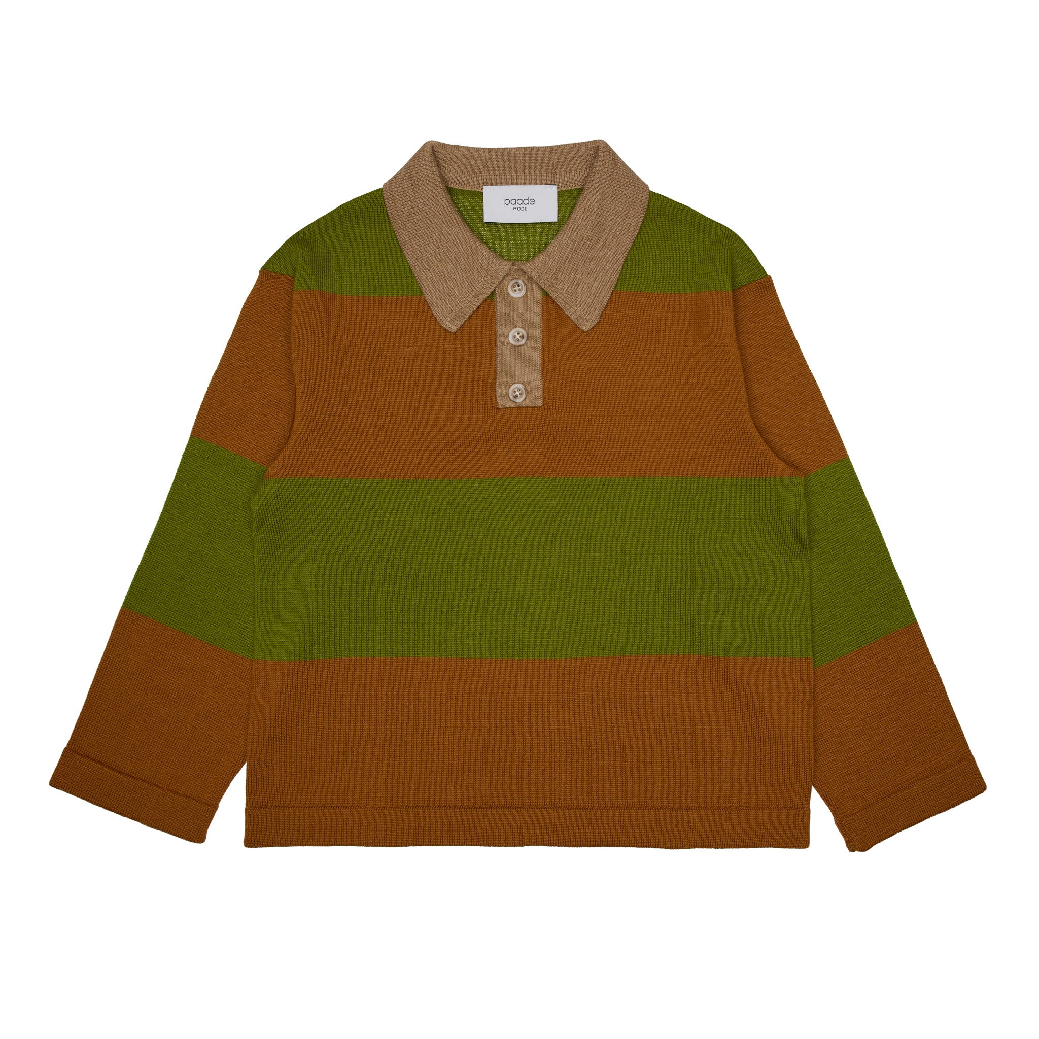 Beau Merino Wool Polo Shirt, Caramel Stripes