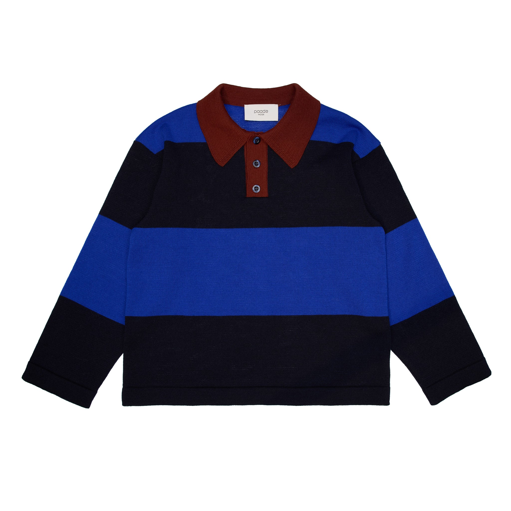 Beau Merino Wool Polo Shirt, Dark Blue Stripes