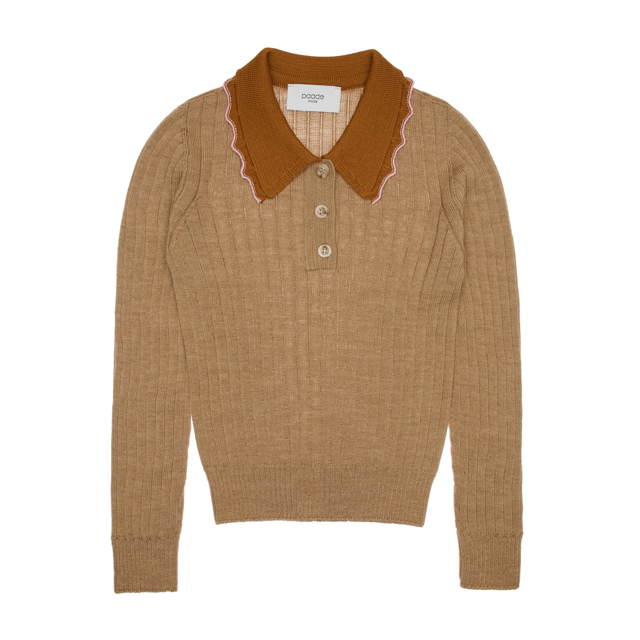 Harriet Merino Wool Polo Shirt Lace, Beige