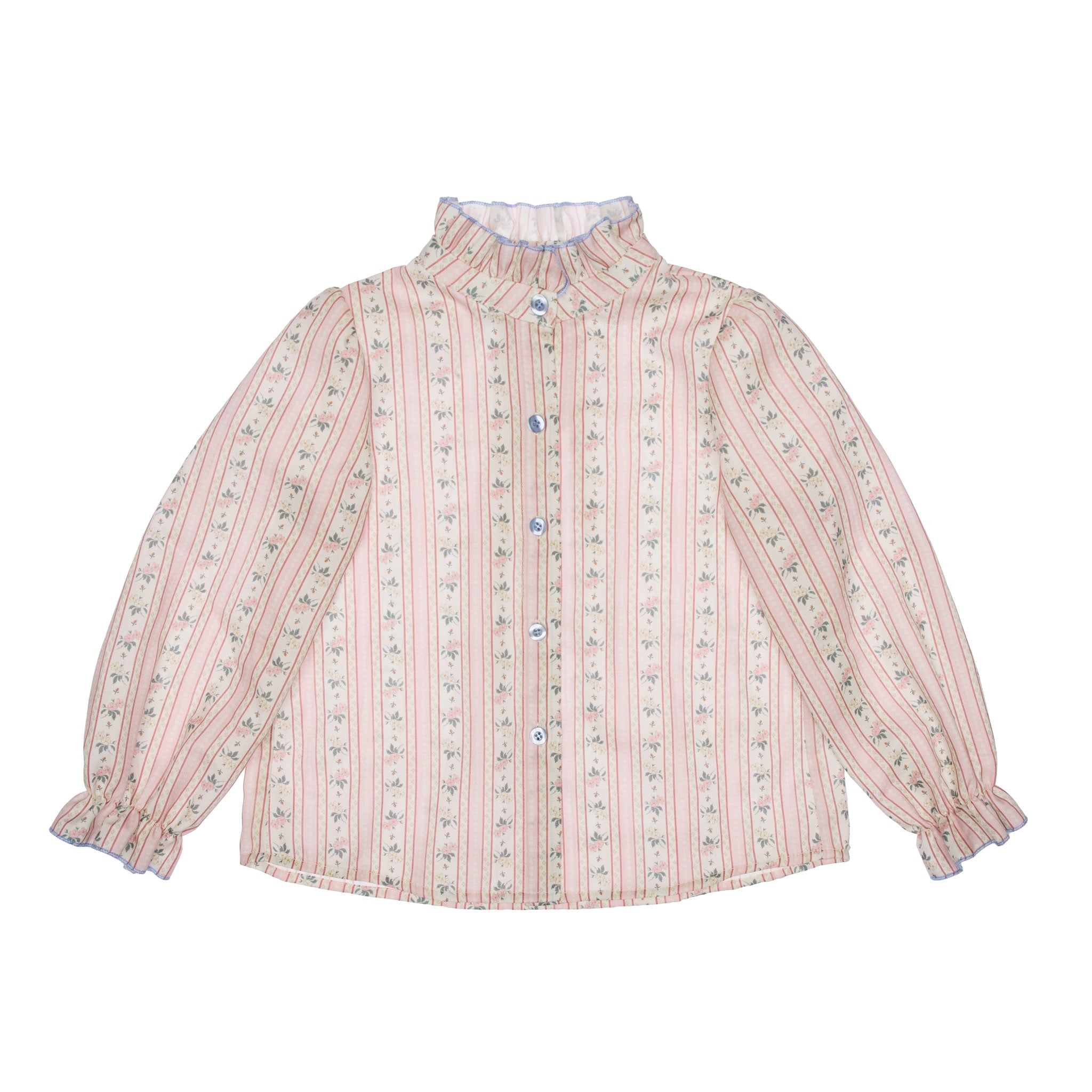 Coco Cotton Blouse With Ruffled Stand-up Collar, Pink