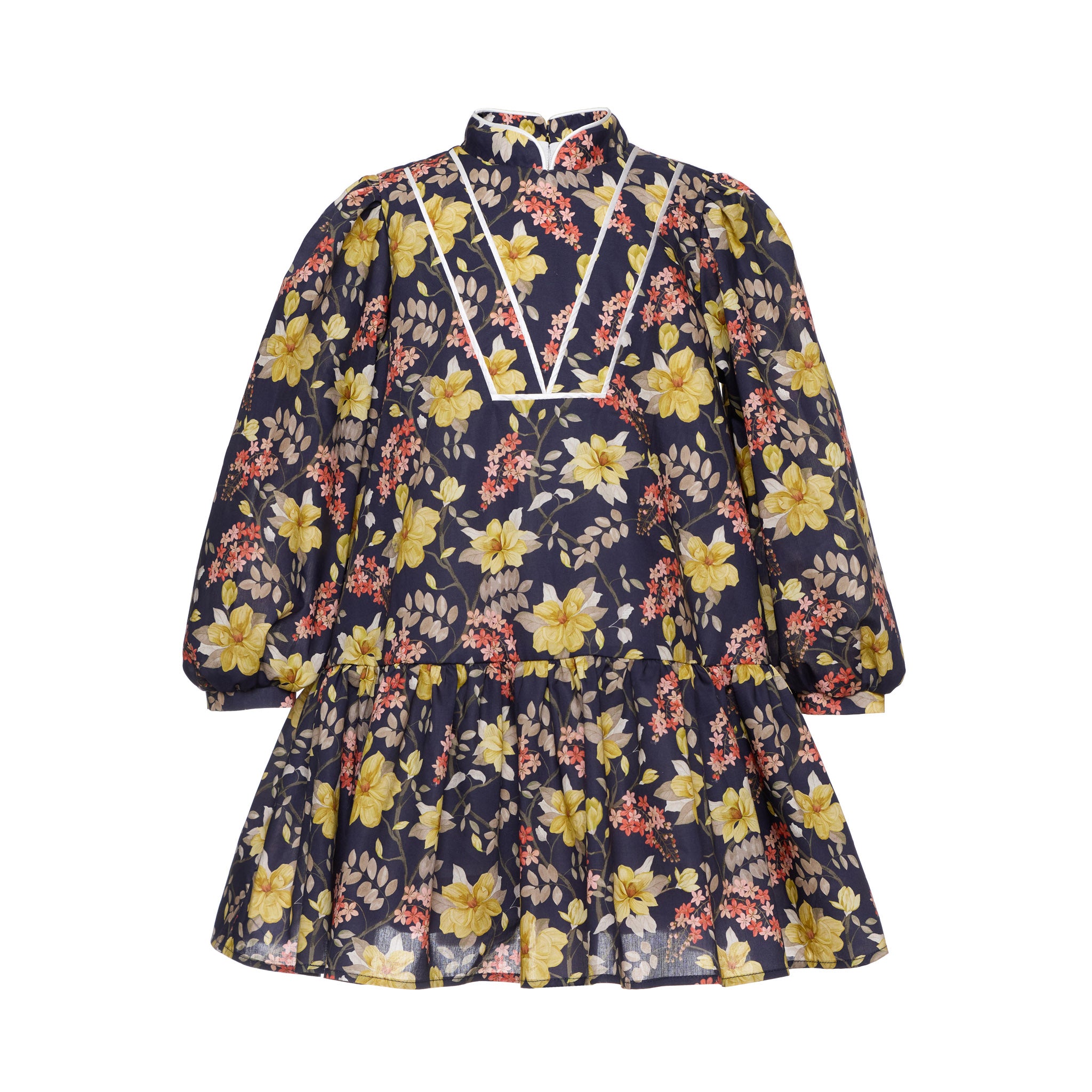 Lottie Cotton Dress With Stand-up Collar, Multicolor