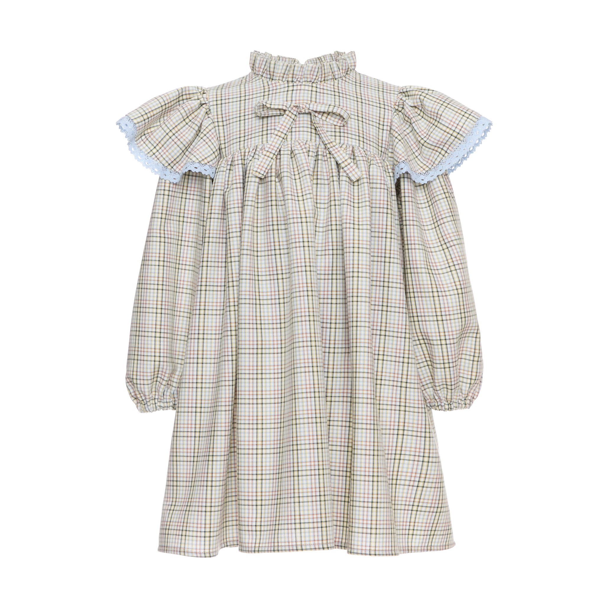 Heather Cotton Dress With Ruffled Stand-up Collar, White
